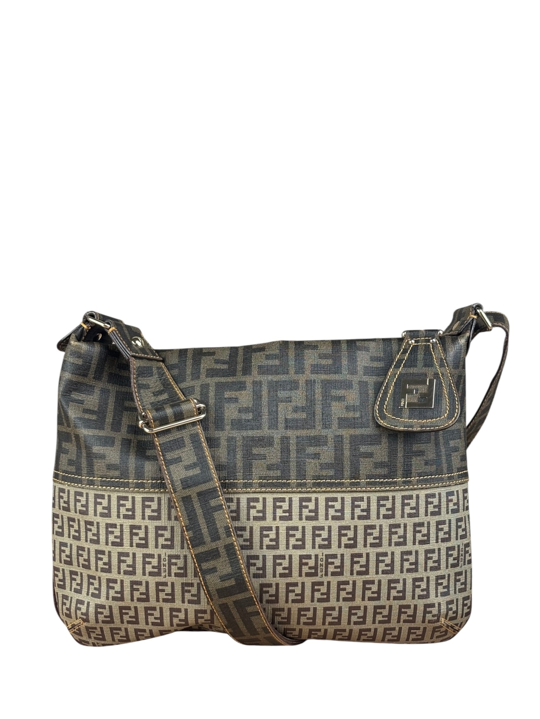 Fendi Vintage Two-Tone Leather Zucchino Messenger/Shoulder Bag