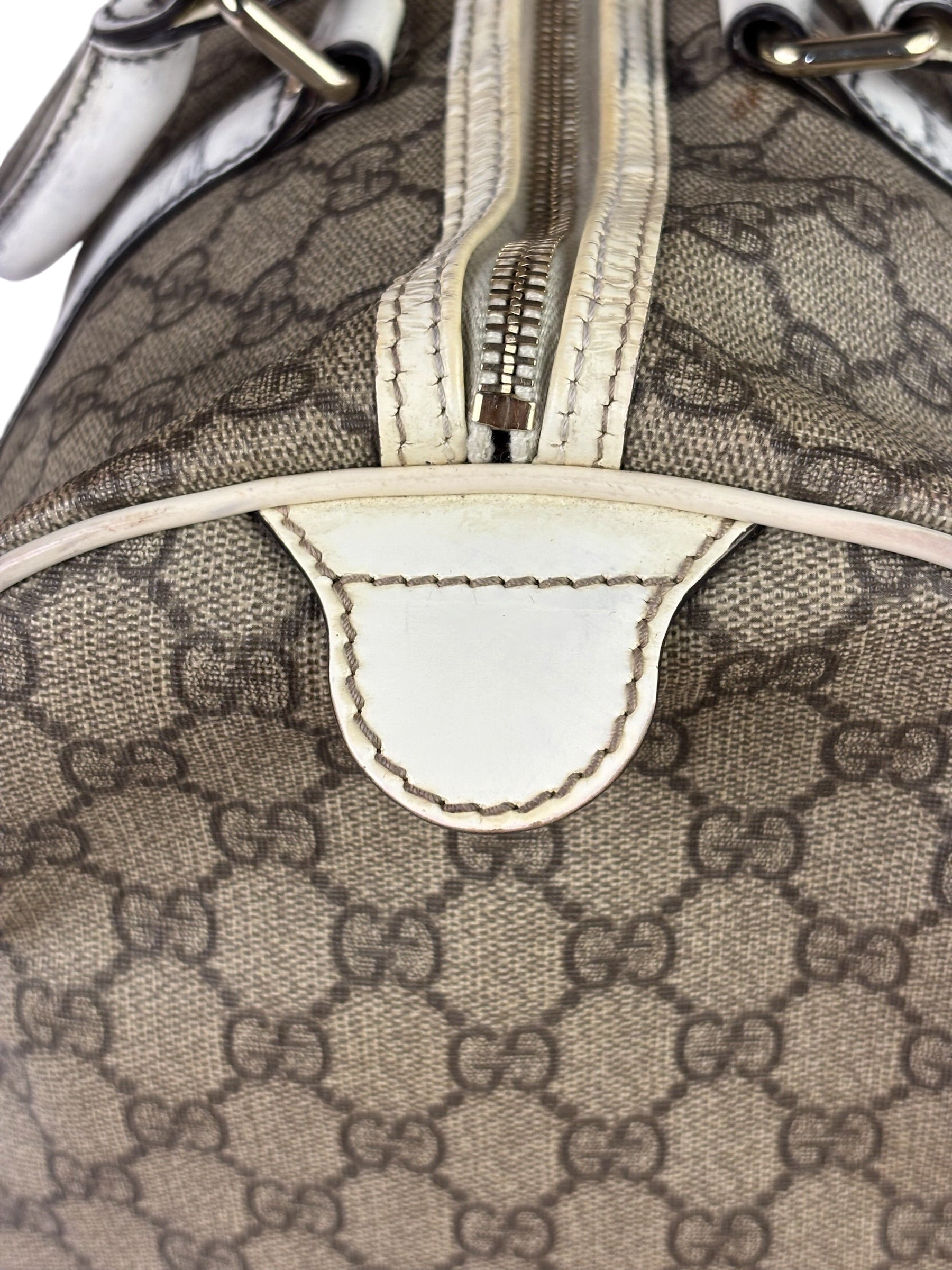 Gucci Beige/White Leather Trim GG Joy Boston Bag
