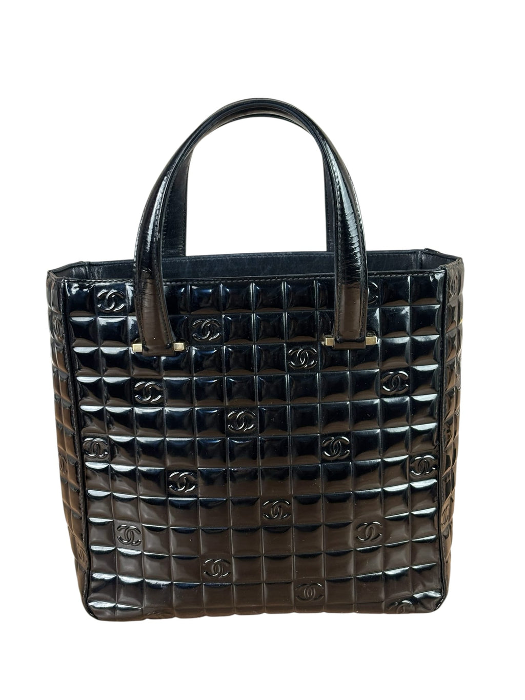 Chanel Black Patent Leather Chocolate Bar Tote Early 2000's
