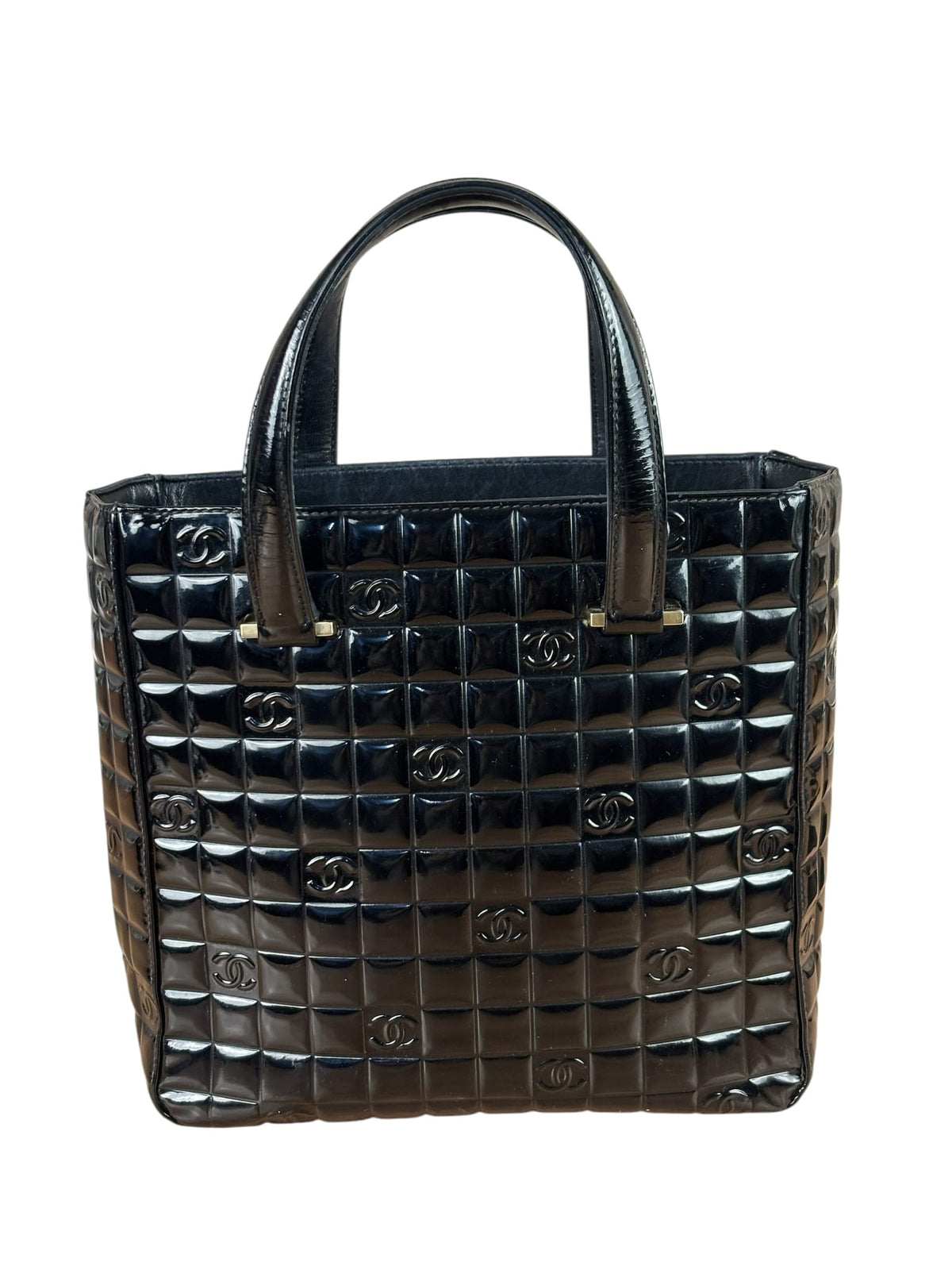 Chanel Black Patent Leather Chocolate Bar Tote Early 2000's