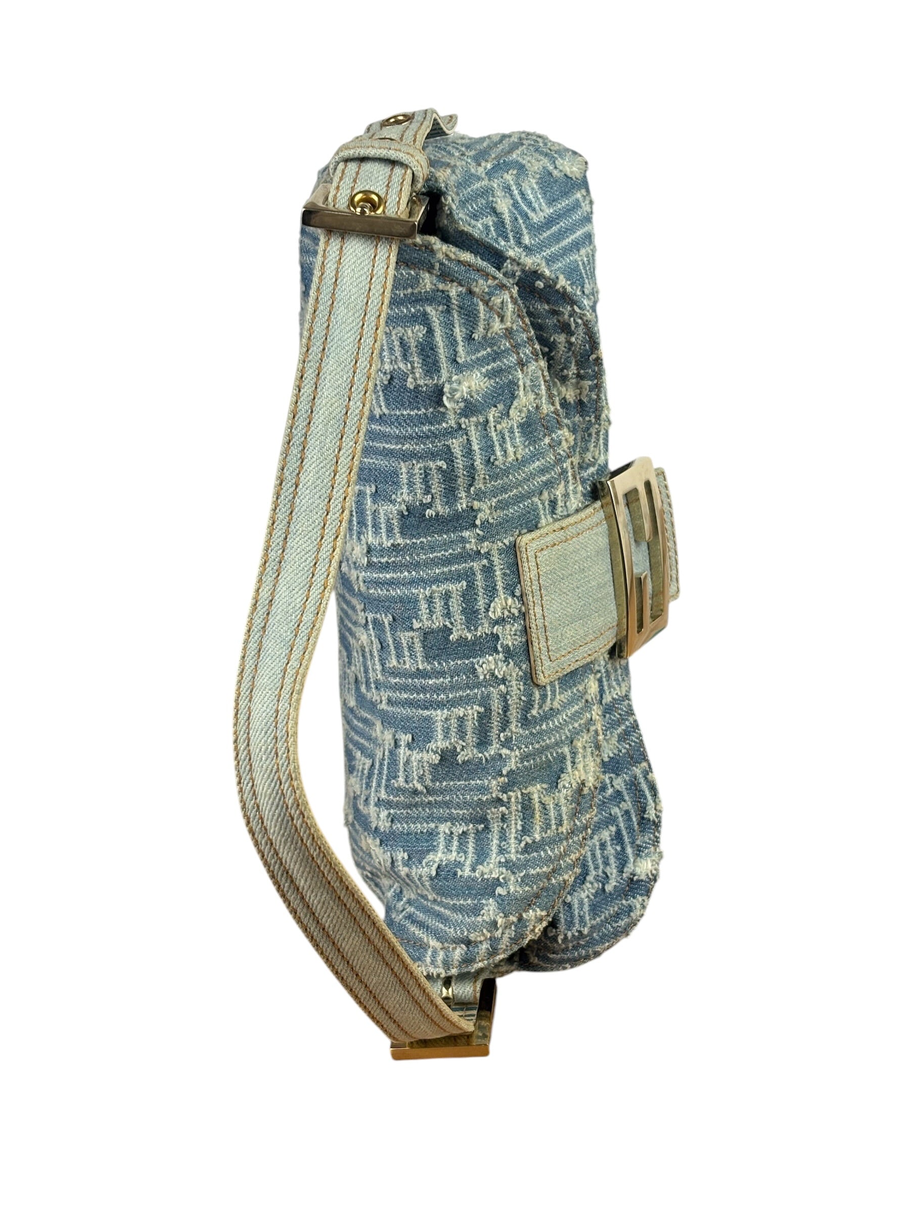 Fendi Blue Denim Zucca  Baguette