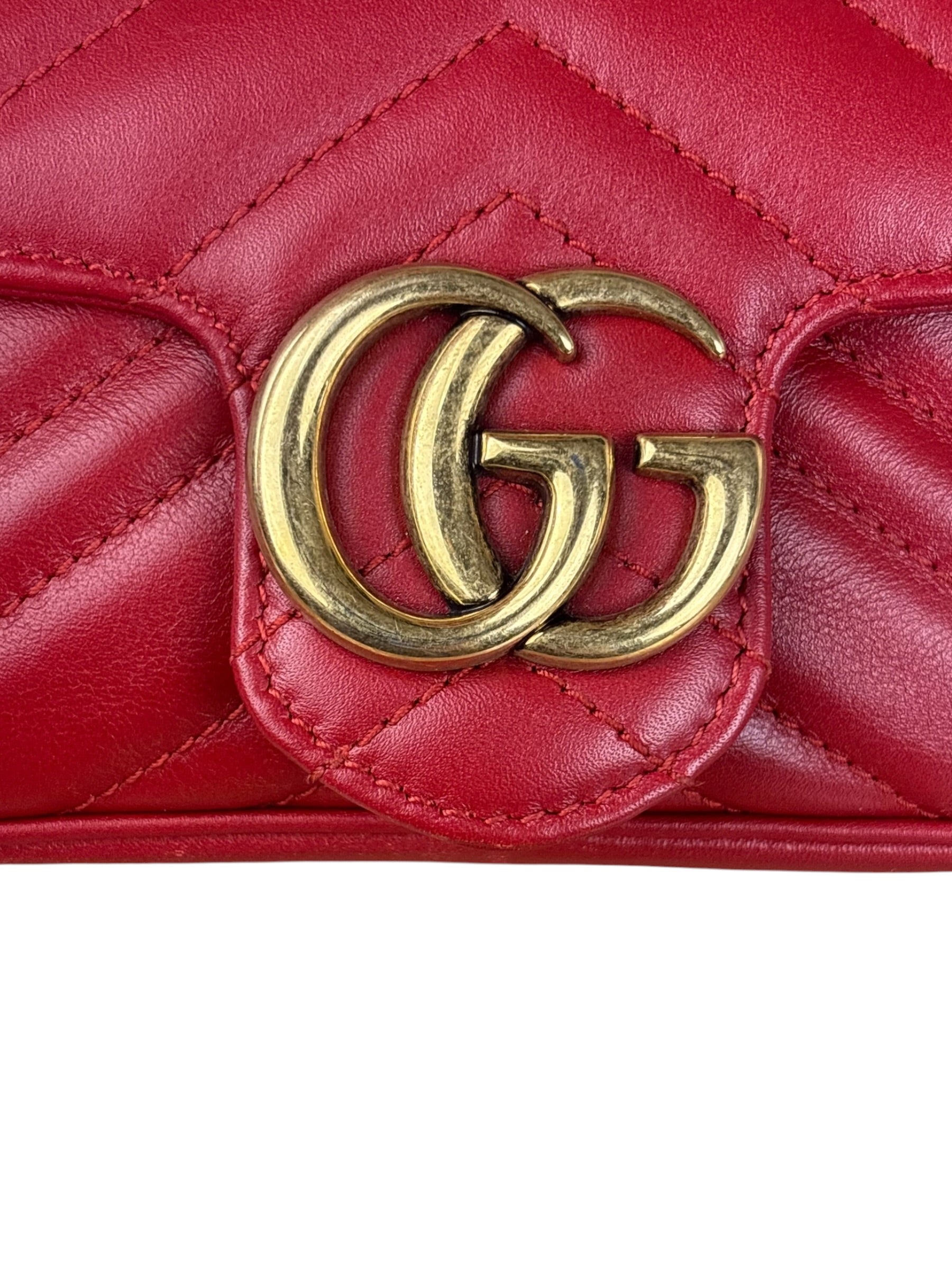 Gucci Red Chevron Quilted Matelasse Mini Leather Shoulder Bag