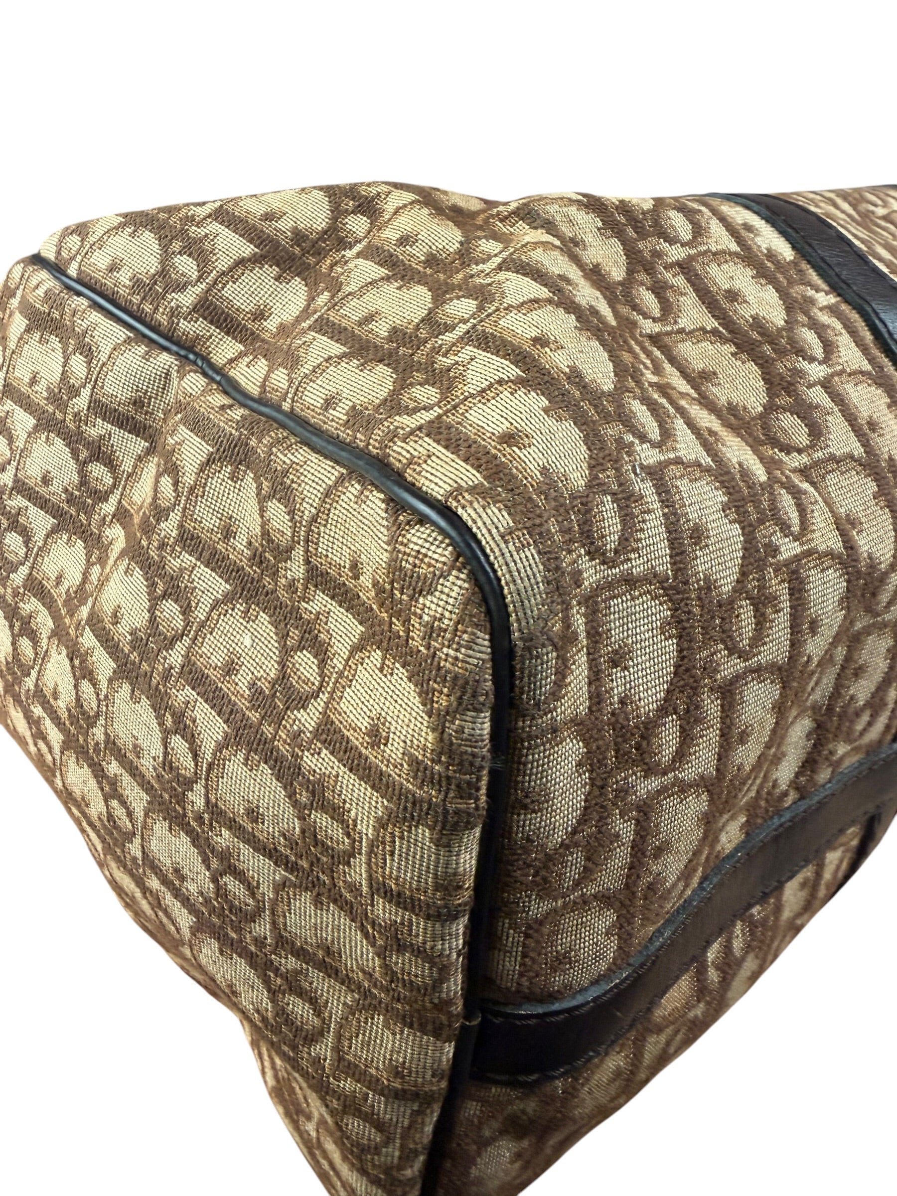 Christian Dior Brown Leather Trim Trotter Boston Bag