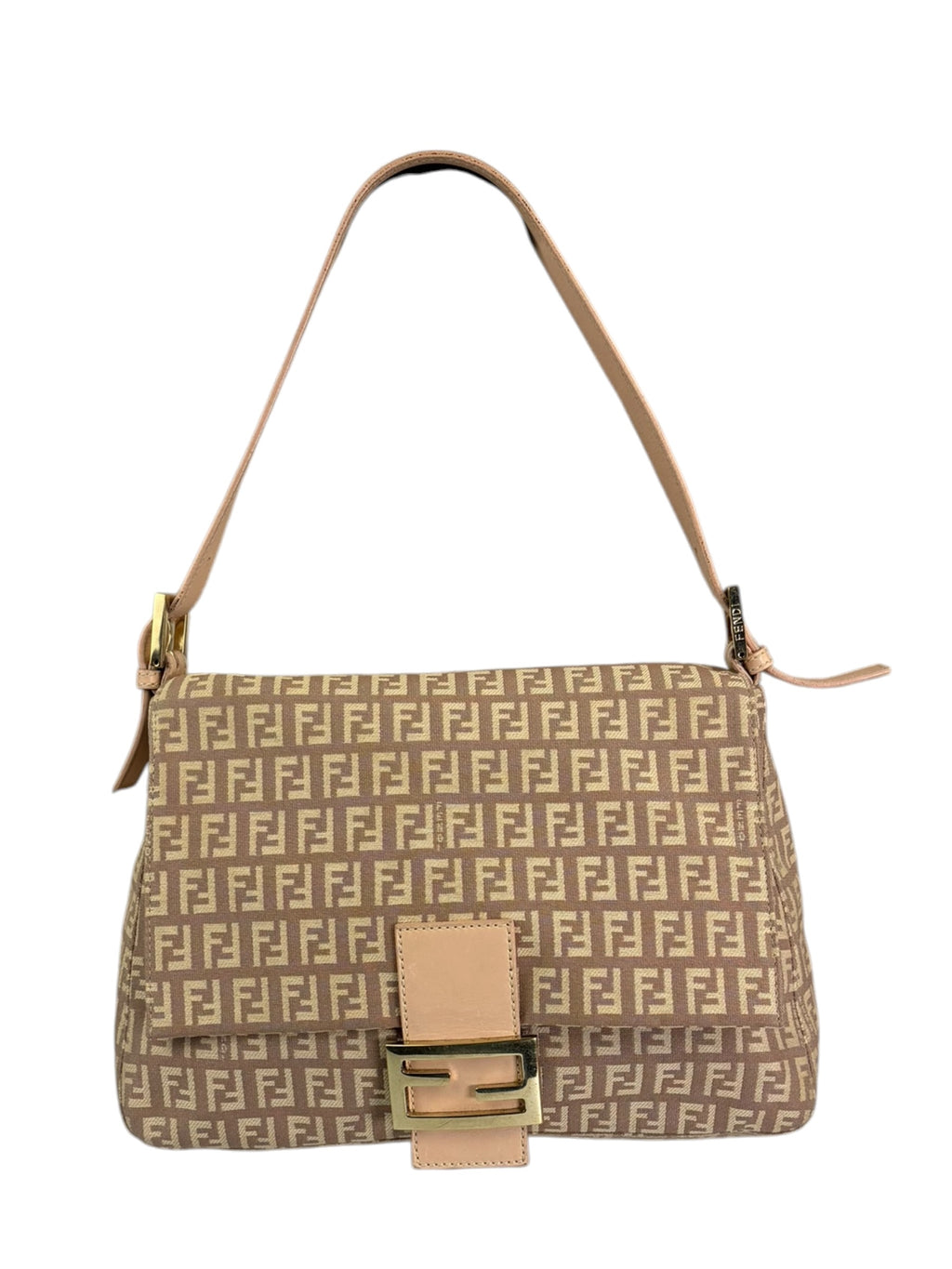 Fendi Peach Leather Trim Zucca Mamma Baguette