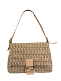 Fendi Peach Leather Trim Zucca Mamma Baguette