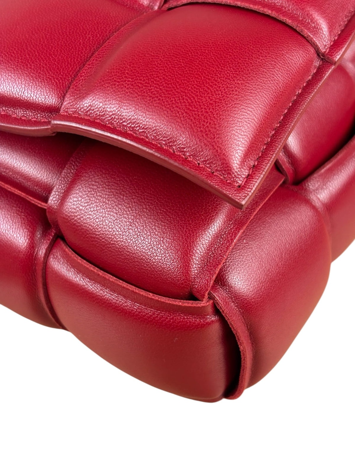 Bottega Veneta Red Intrecciato Padded Cassette Flap Bag