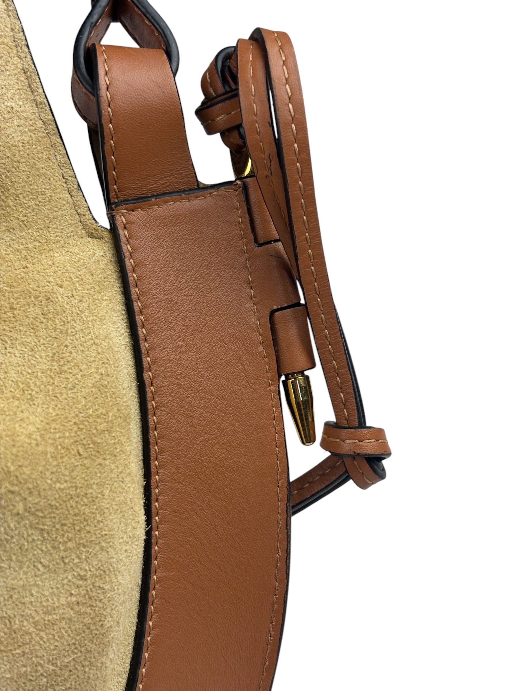 Loewe Brown/Beige Suede/Leather Trim Horseshoe Shoulder Bag