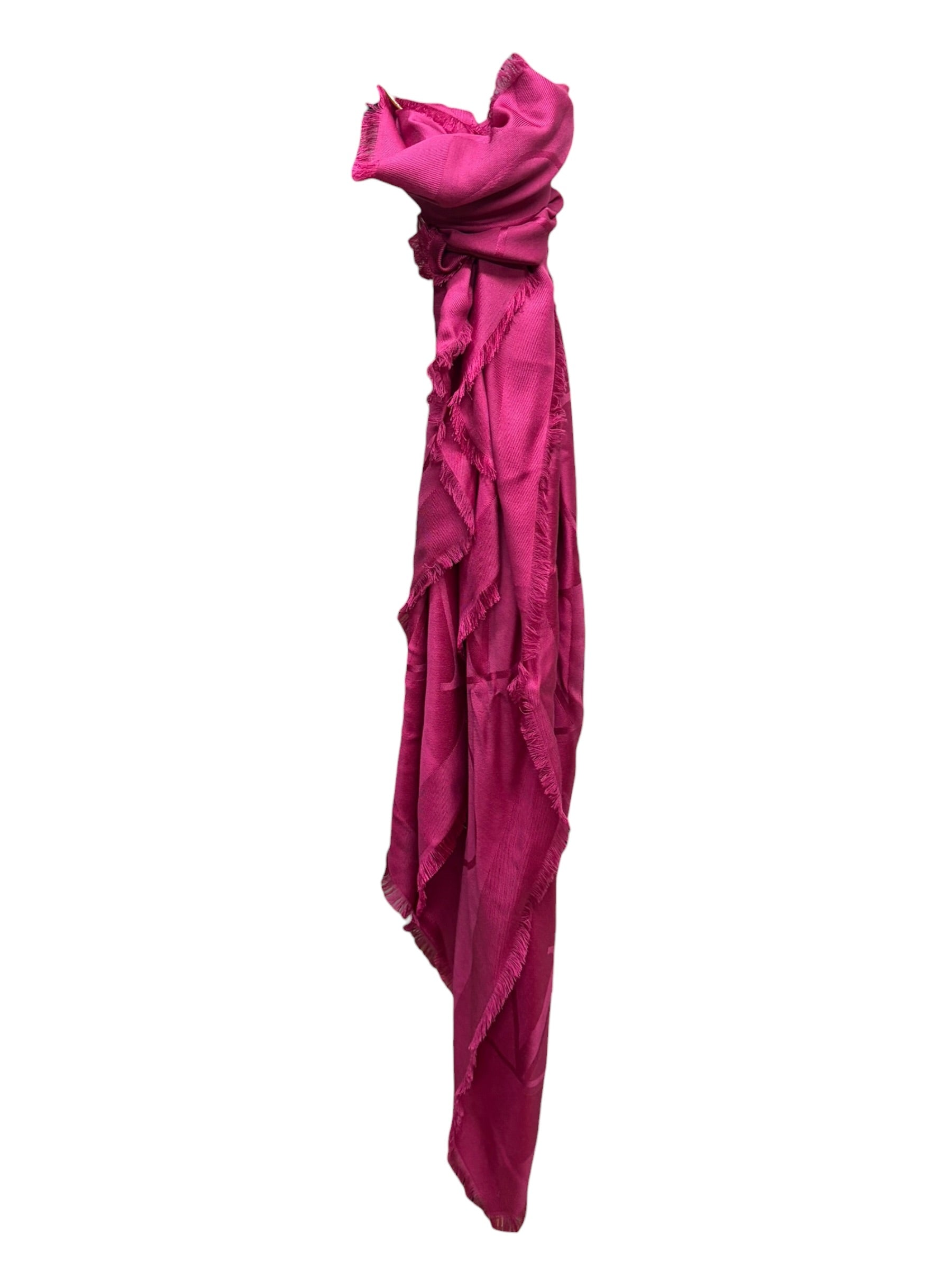 Valentino Magenta Garavani Monogram Jacquard Fringe Scarf Shawl