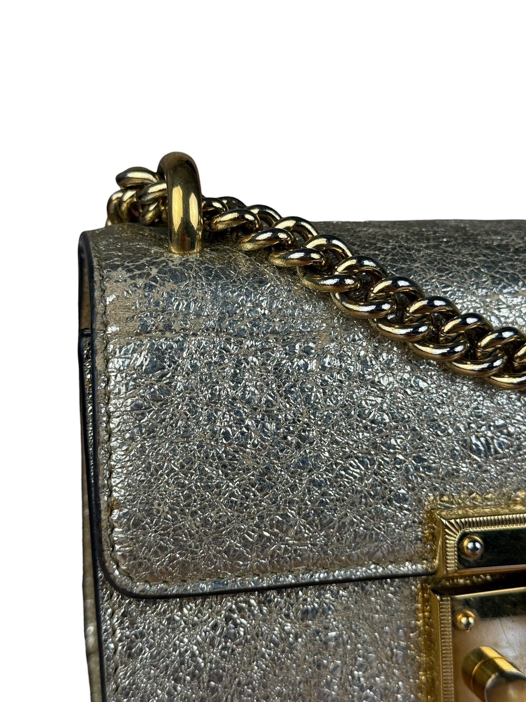 Gucci Gold Metallic Padlock Small Chain Shoulder Bag