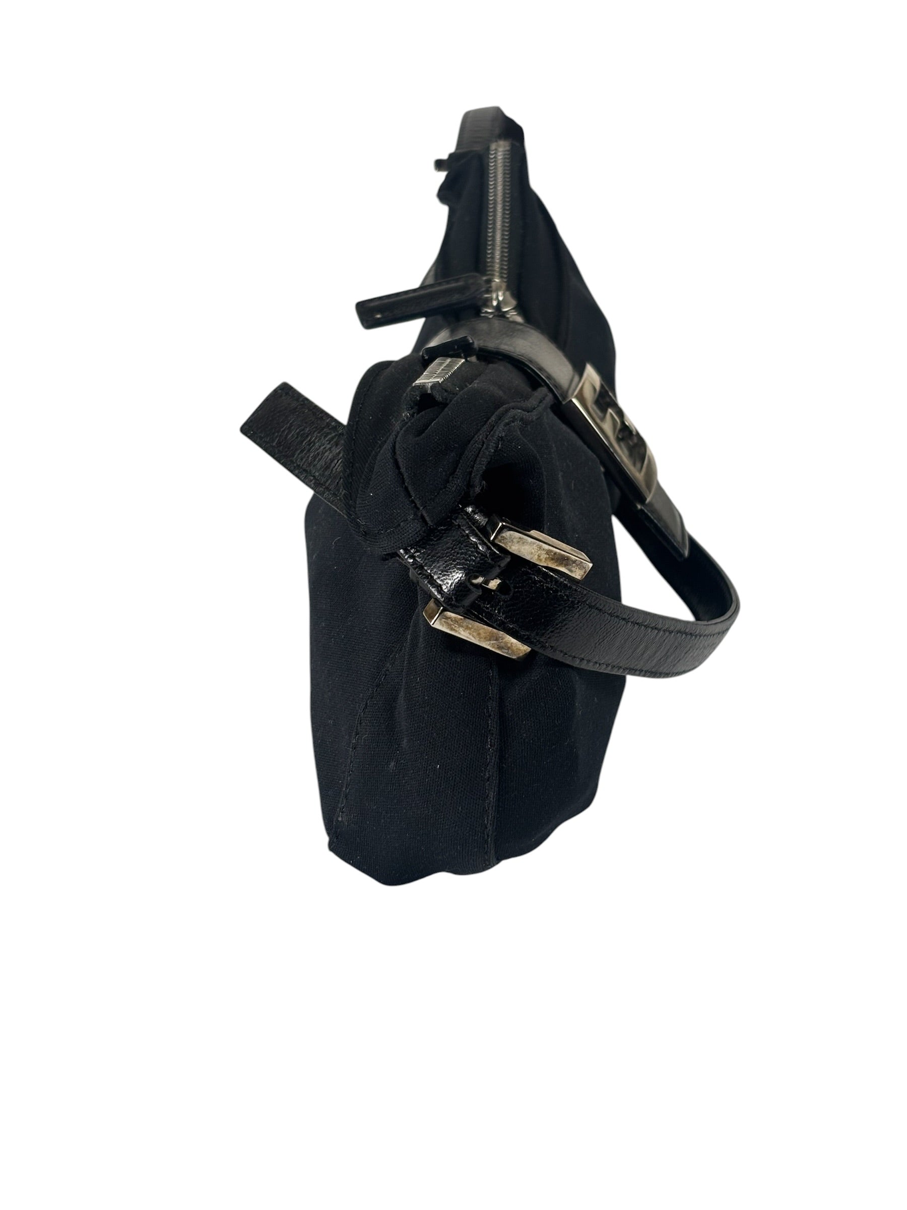 Fendi Black Leather Trim Crossbody Neoprene Baguette