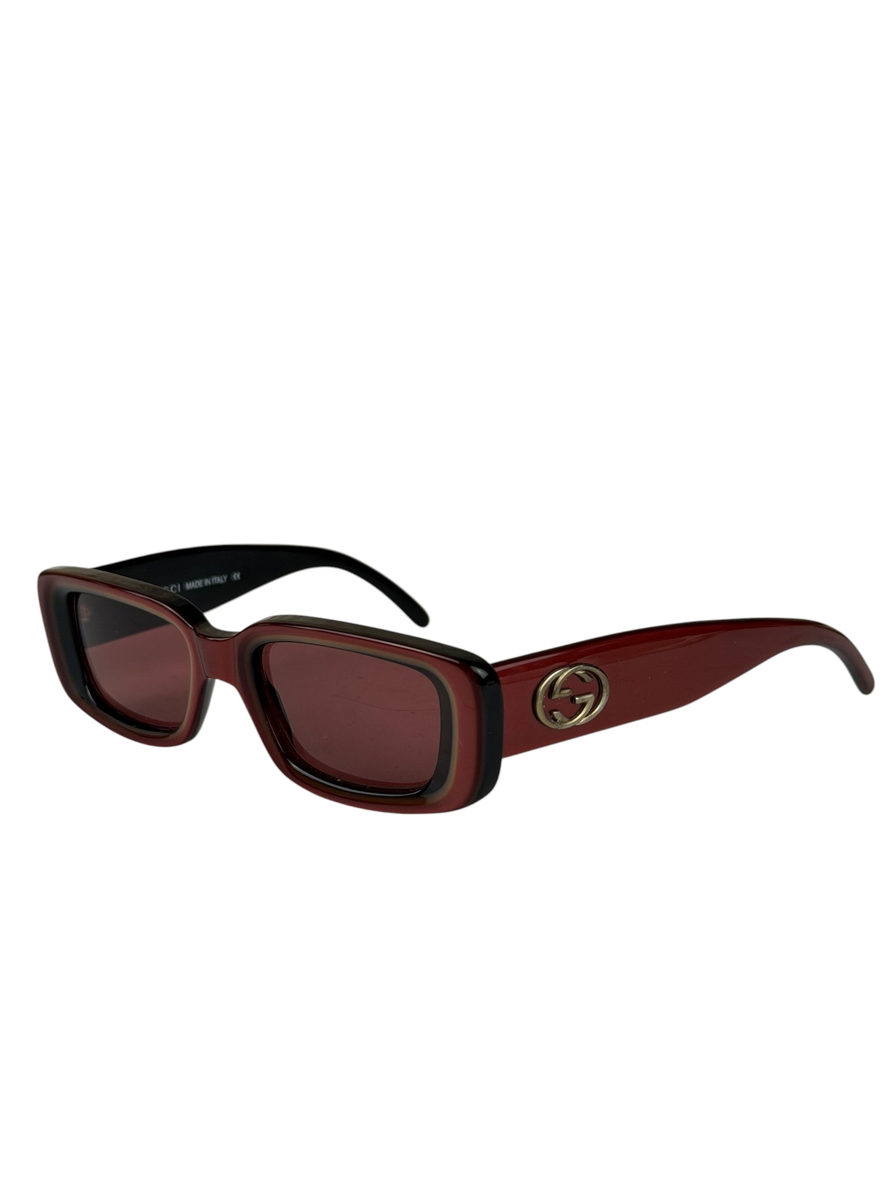 Gucci Maroon Rectangle Frame Sunglasses