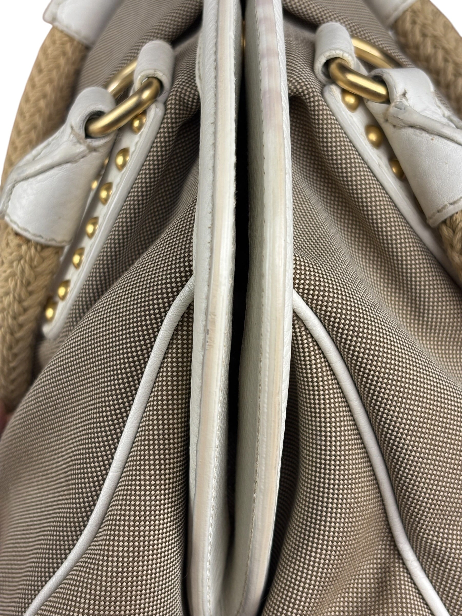 Prada Beige Vitello Trimmed Canapa Bag
