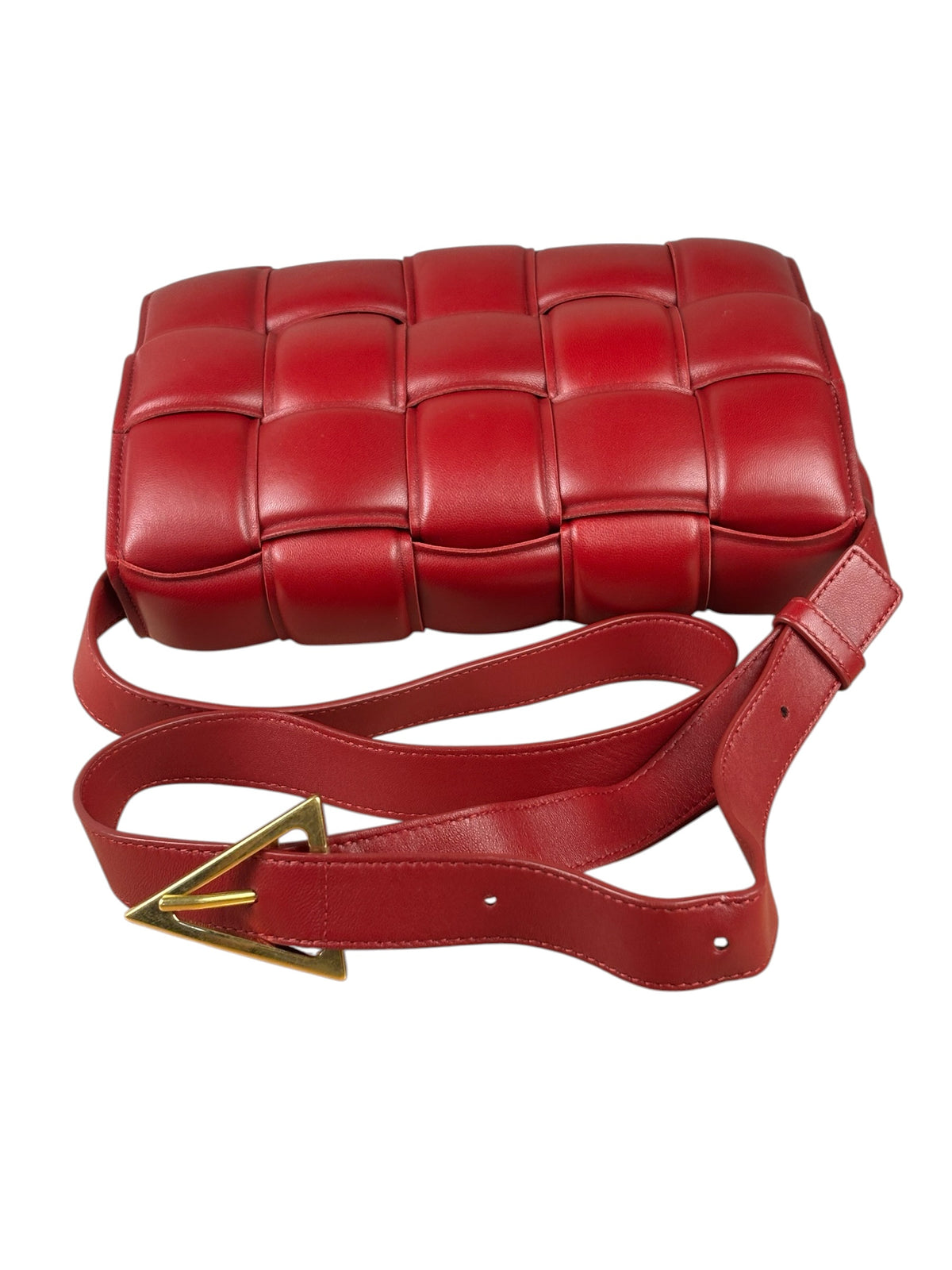 Bottega Veneta Red Intrecciato Padded Cassette Flap Bag