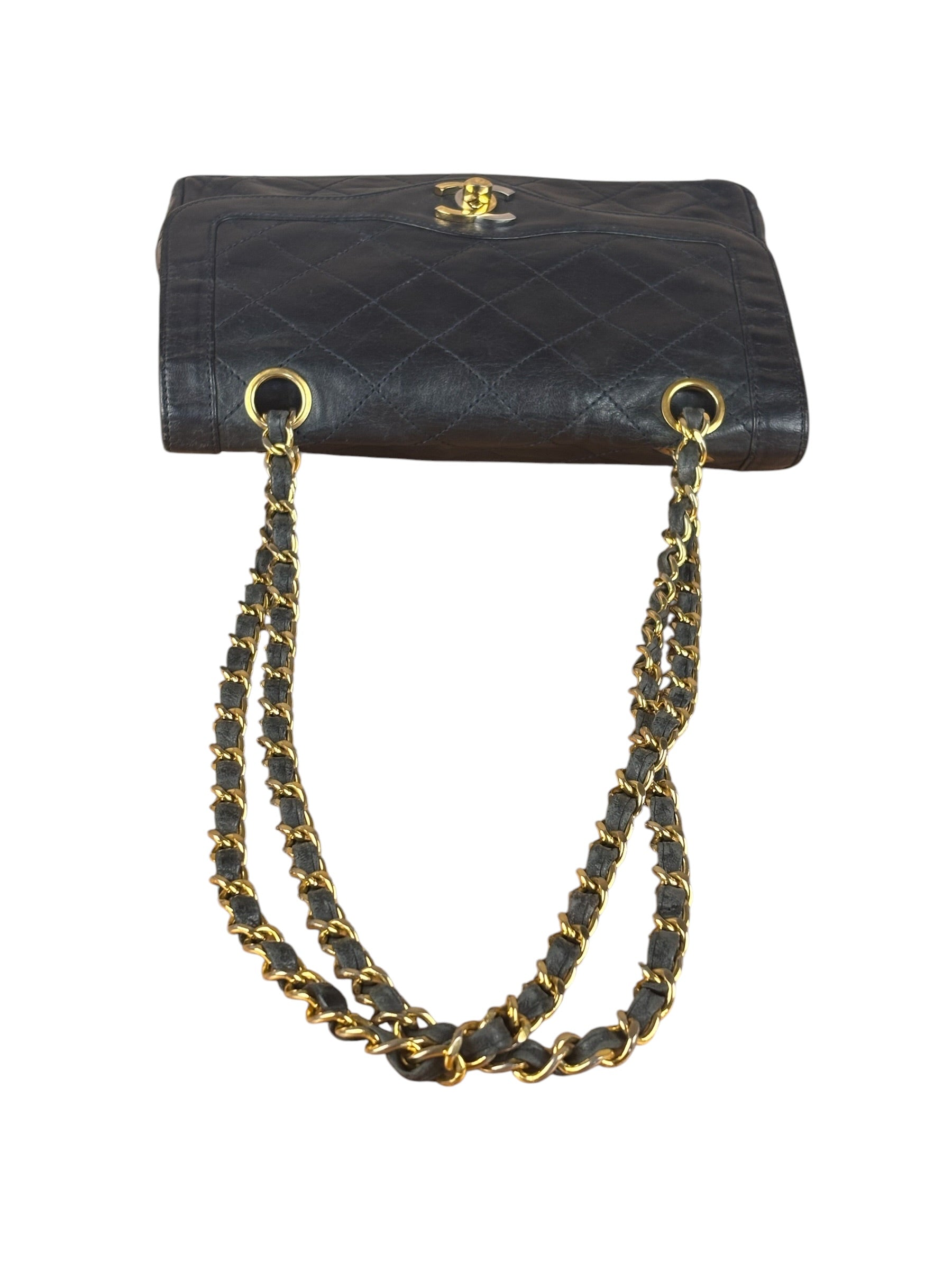 Chanel Dark Navy Quilted Leather Two-Toned CC Double Flap Bag '86-'88