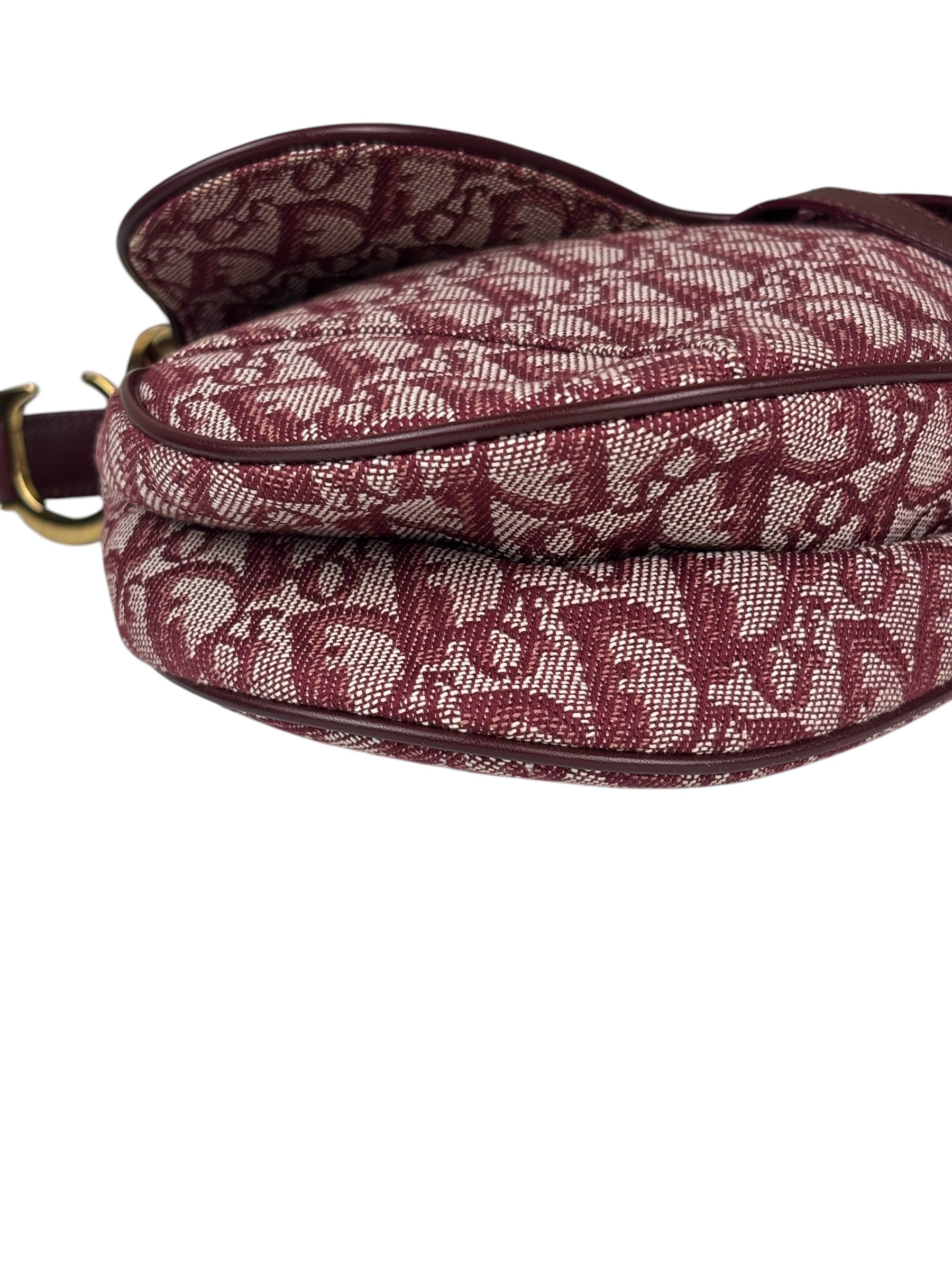 Christian Dior Burgundy Leather Oblique Saddle Handbag