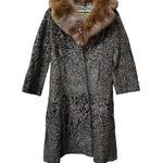 Vintage Brown Fox Fur Collar Persian Lamb Long Coat