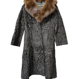 Vintage Brown Fox Fur Collar Persian Lamb Long Coat