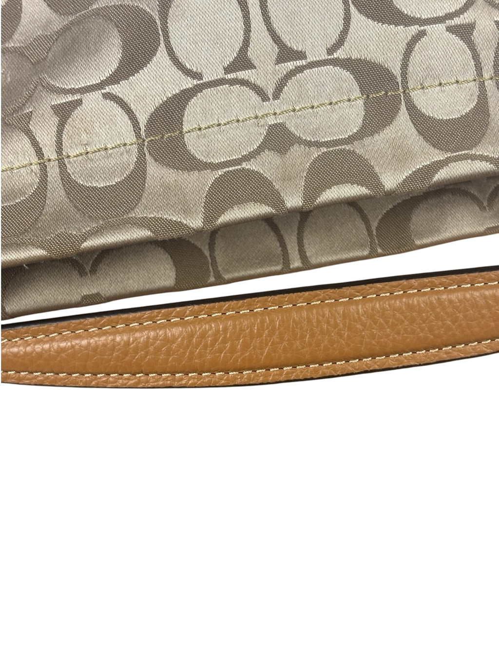 Coach Beige/Brown Leather Trim Signature Mini Carly Hobo Bag
