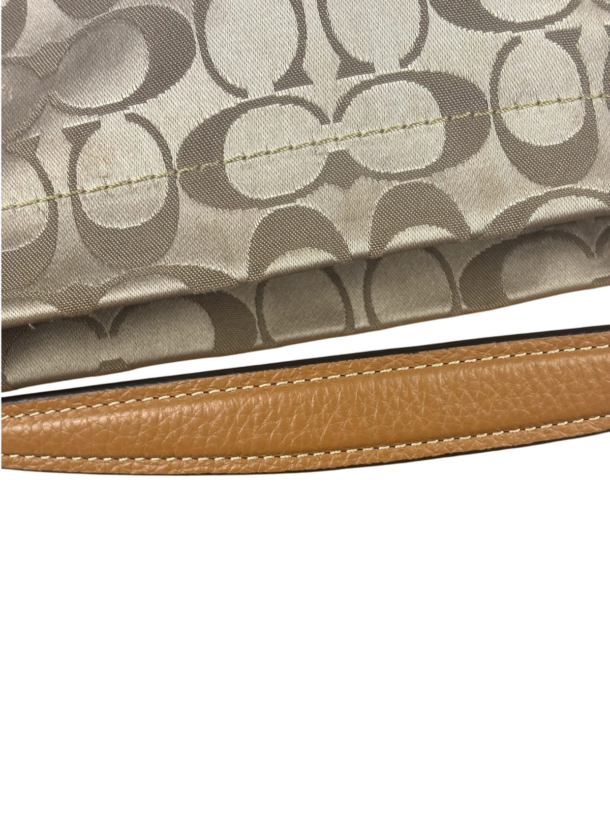 Coach Beige/Brown Leather Trim Signature Mini Carly Hobo Bag