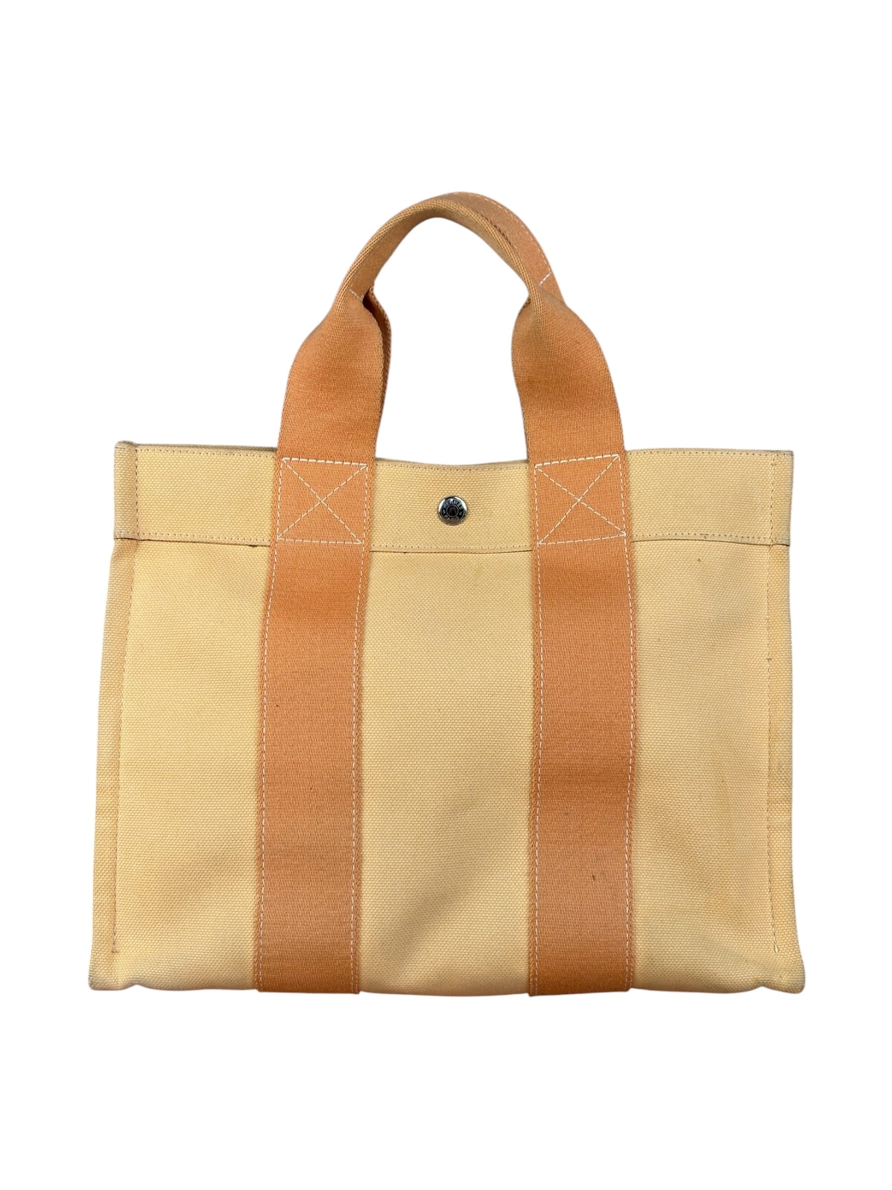 Hermes Bicolor Woven Cotton Bora Bora Canvas Tote Bag PM