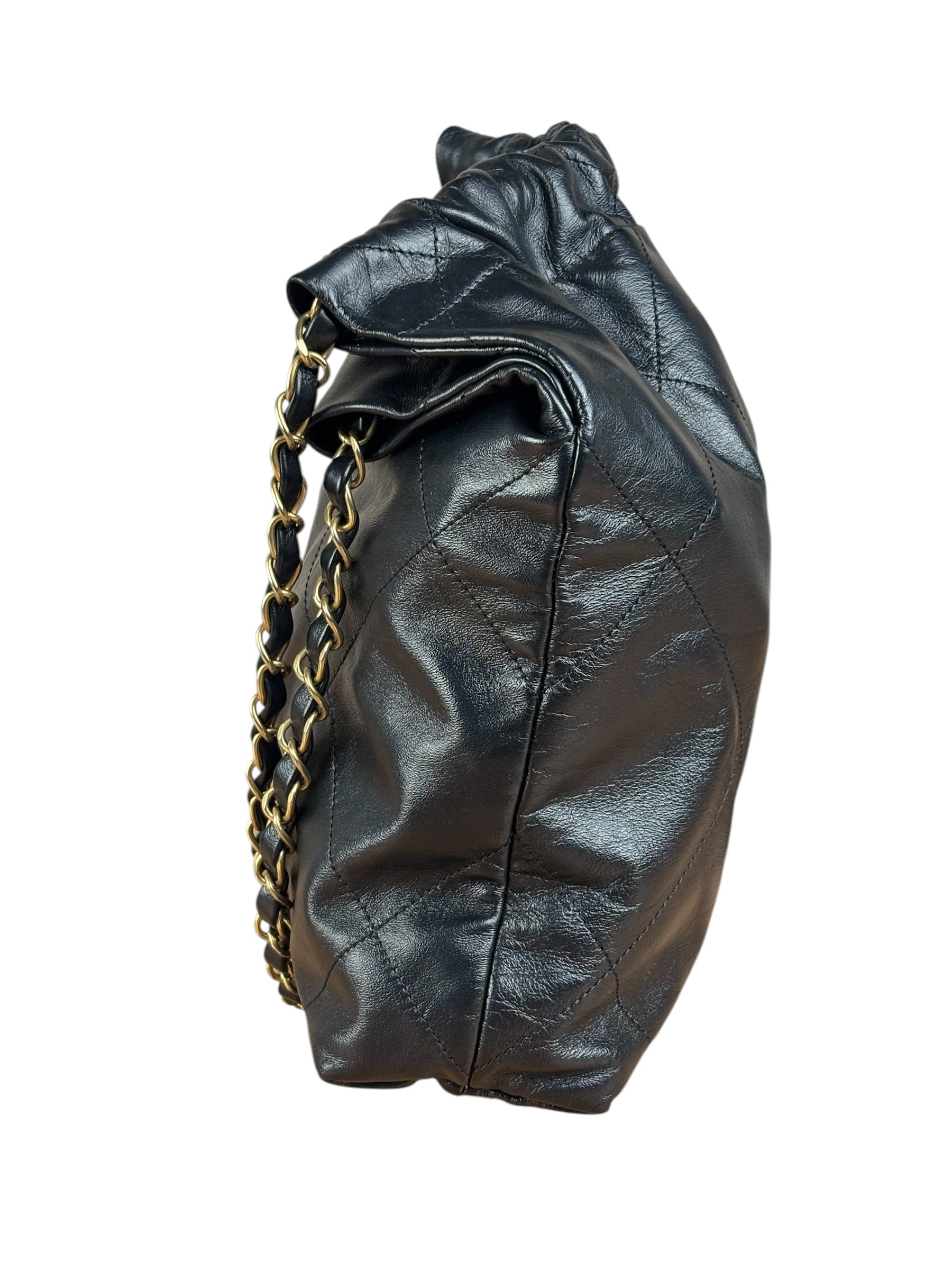 Chanel Black Quilted Leather 22 Chain Hobo Bag 2021