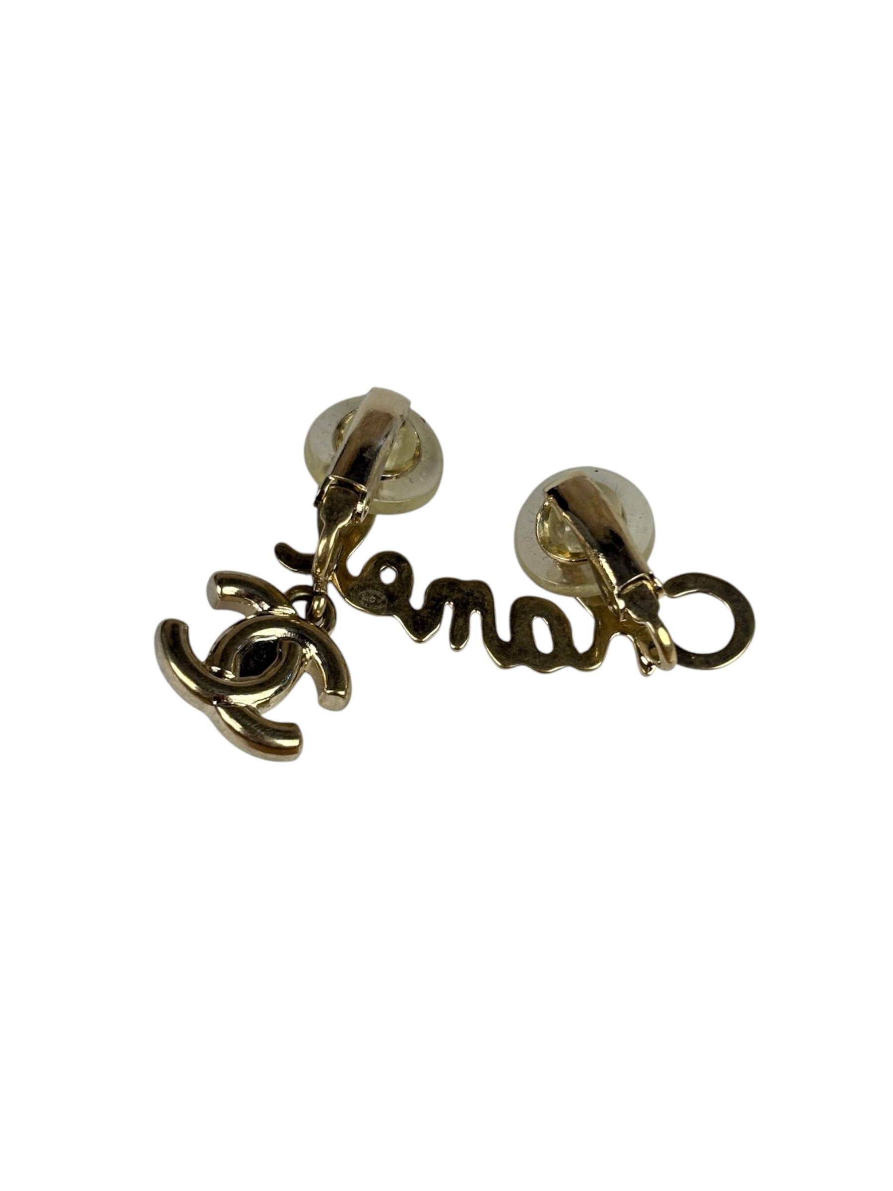 Chanel Gold Tone Cursive CC Climber Clip-On Earrings