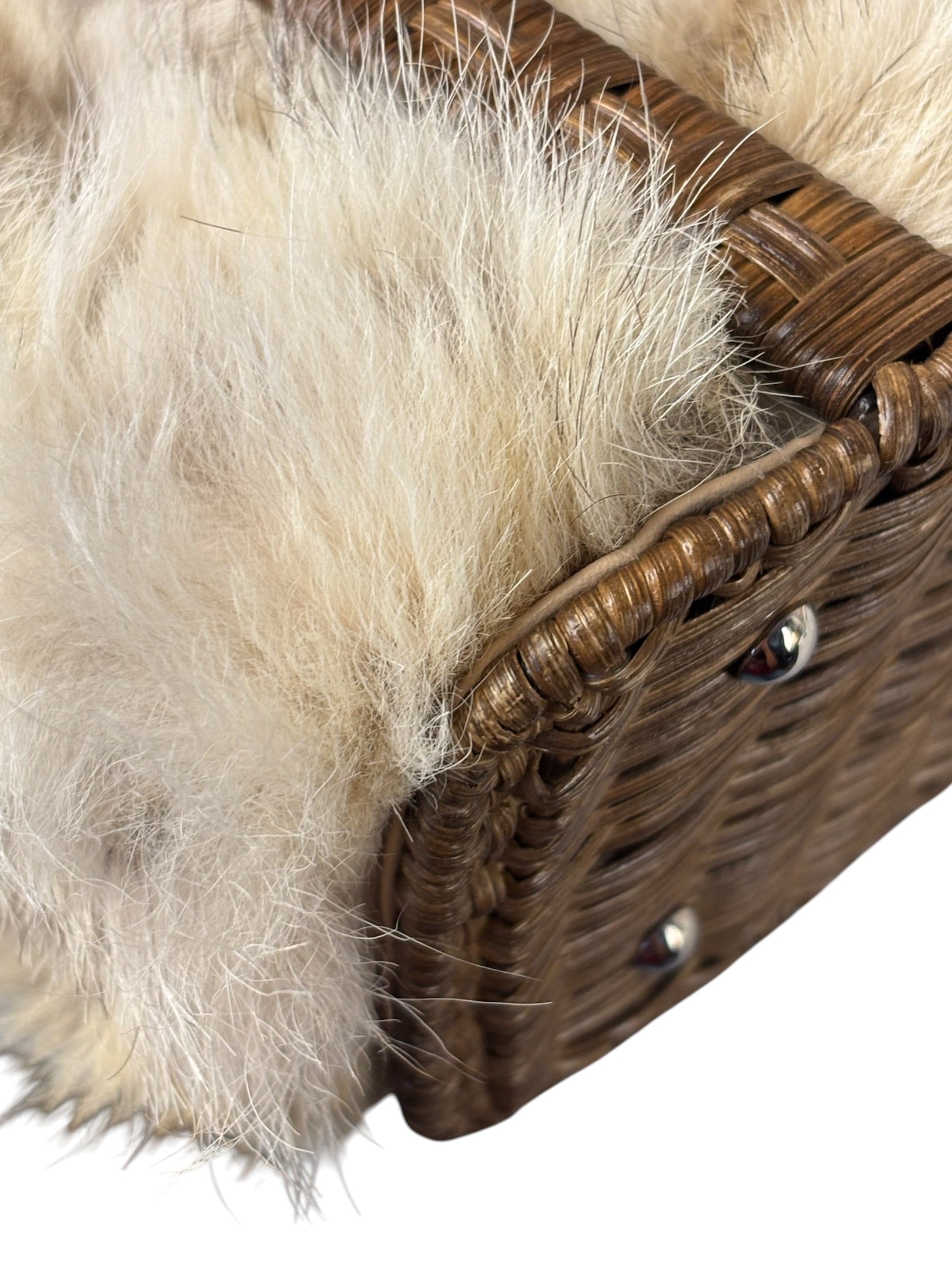 Ferragamo Vintage Fur Rattan Top Handle Bag