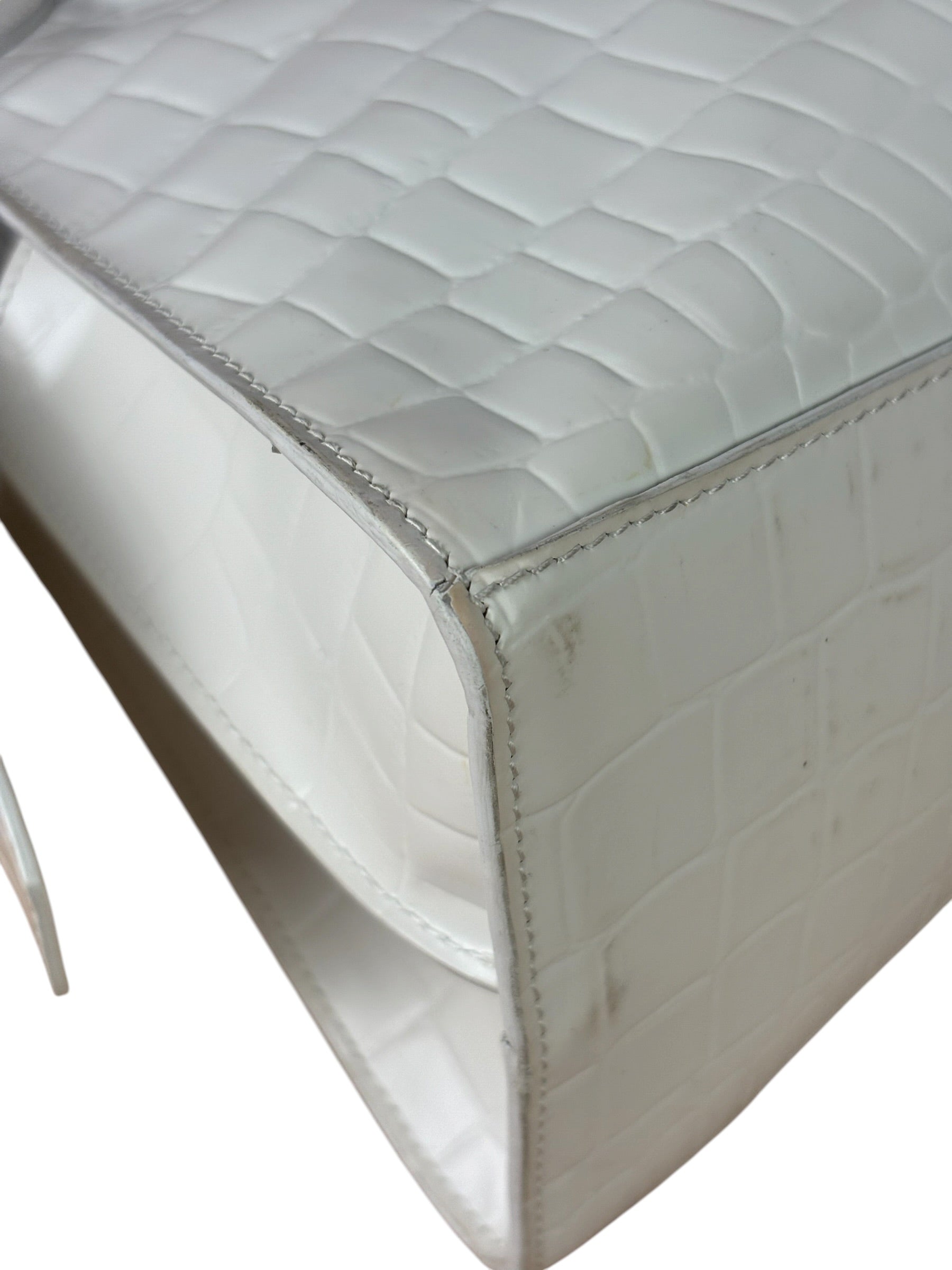 Balenciaga White Crocodile-Embossed Leather Two-Way Bag