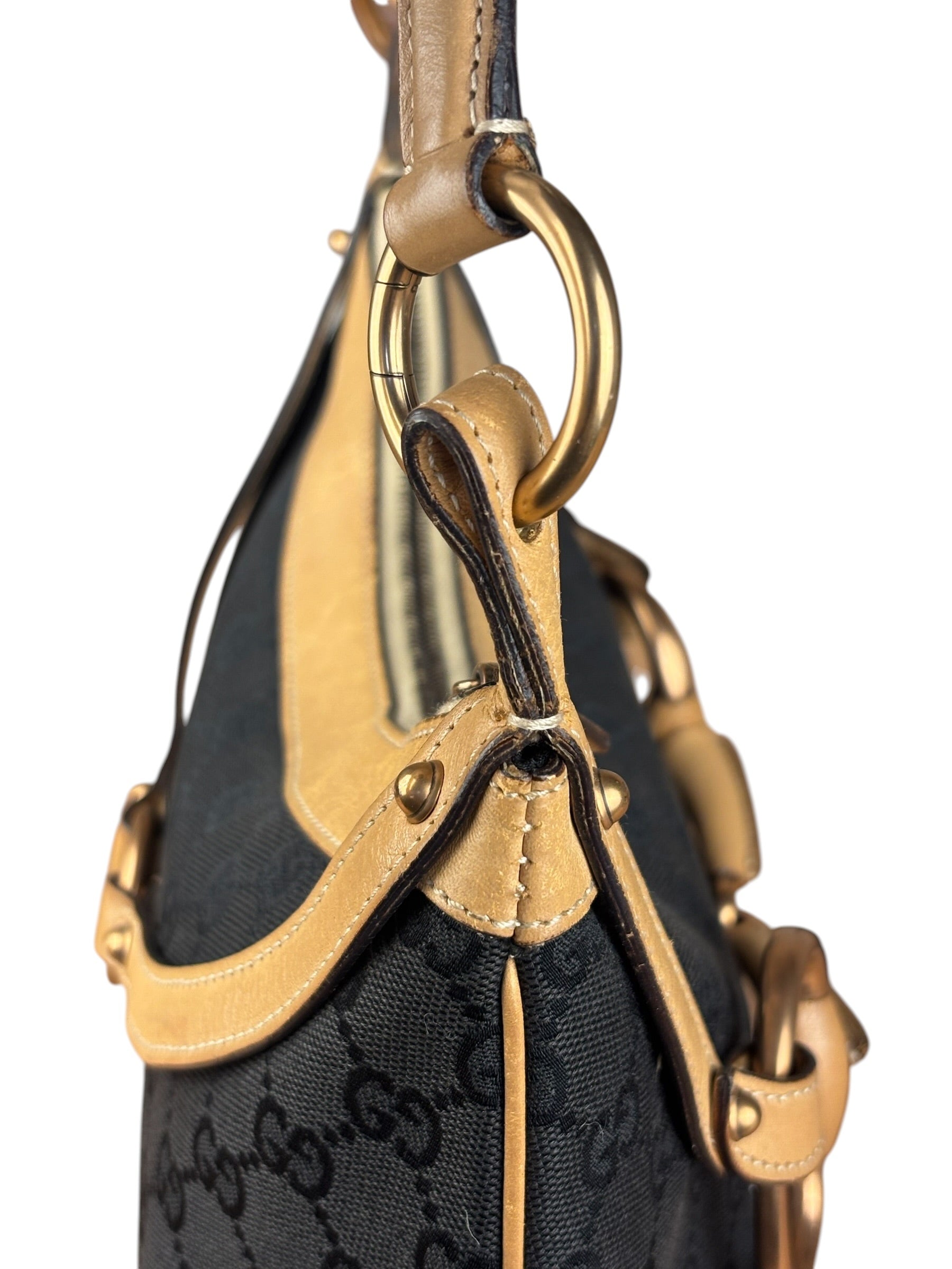 Gucci Vintage Black GG Horsebit Shoulder Bag