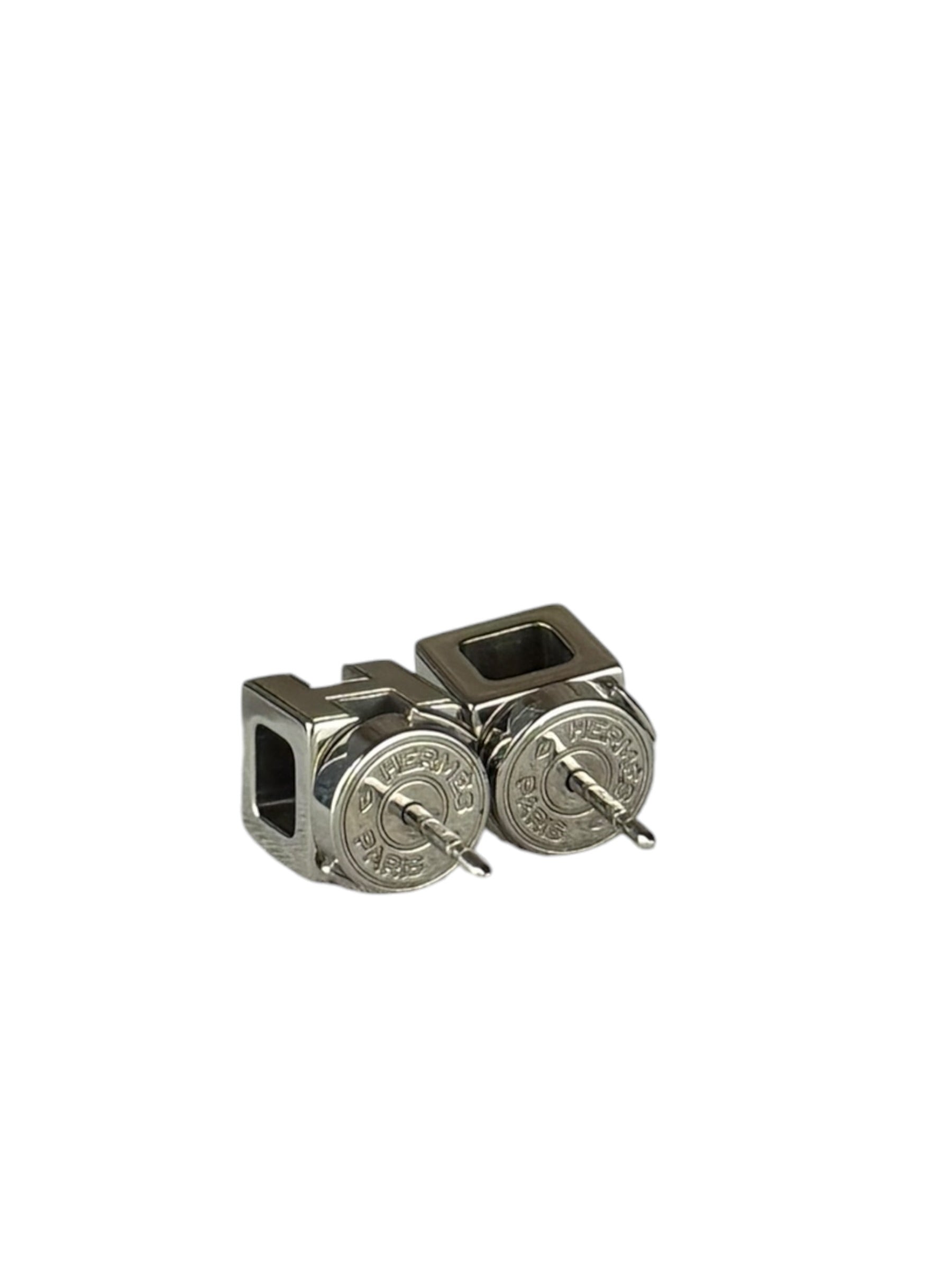 Hermes Silver Pink H Studded Earrings