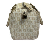 Fendi Beige Leather Trim Zucca Boston Bag
