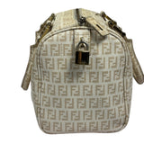 Fendi Beige Leather Trim Zucca Boston Bag