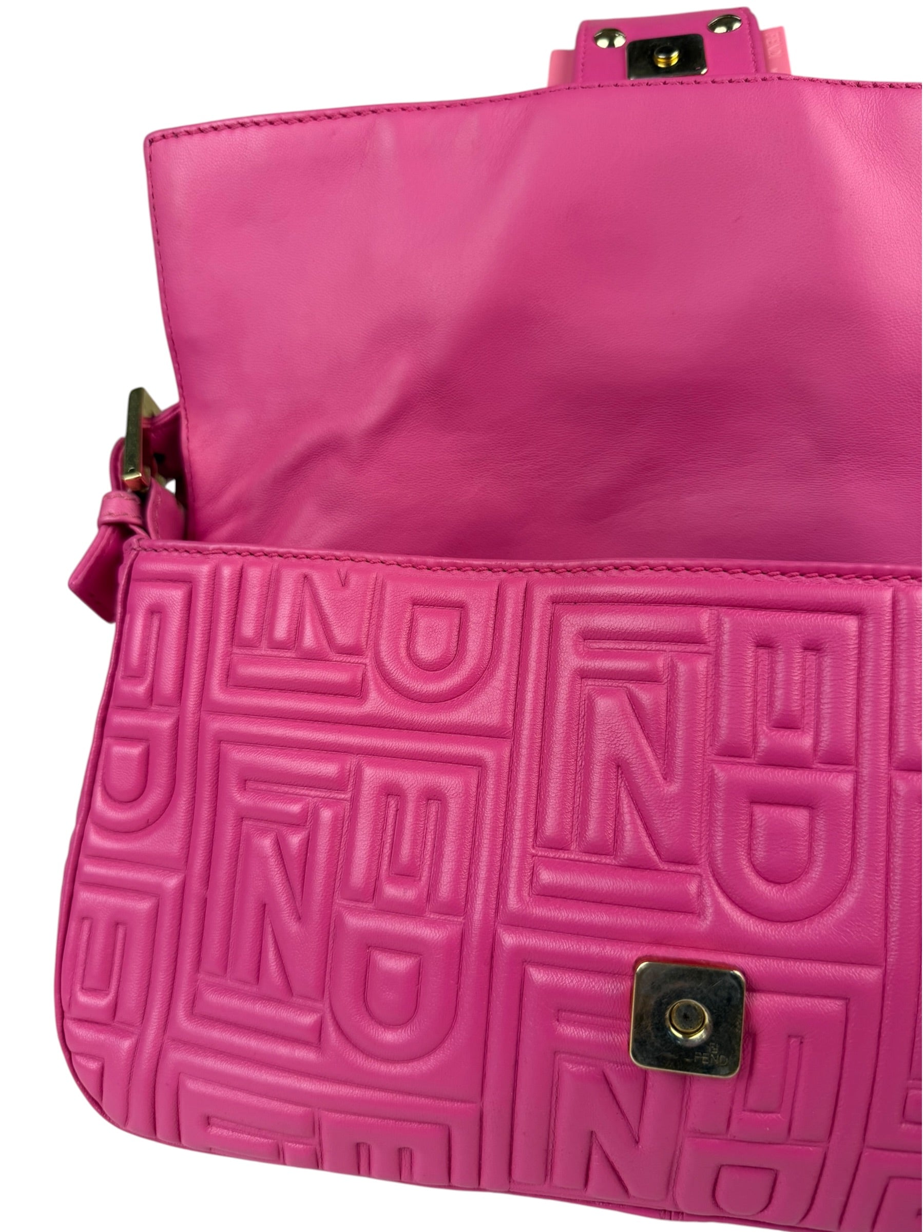 Fendi Pink Leather Logo Embossed Baguette