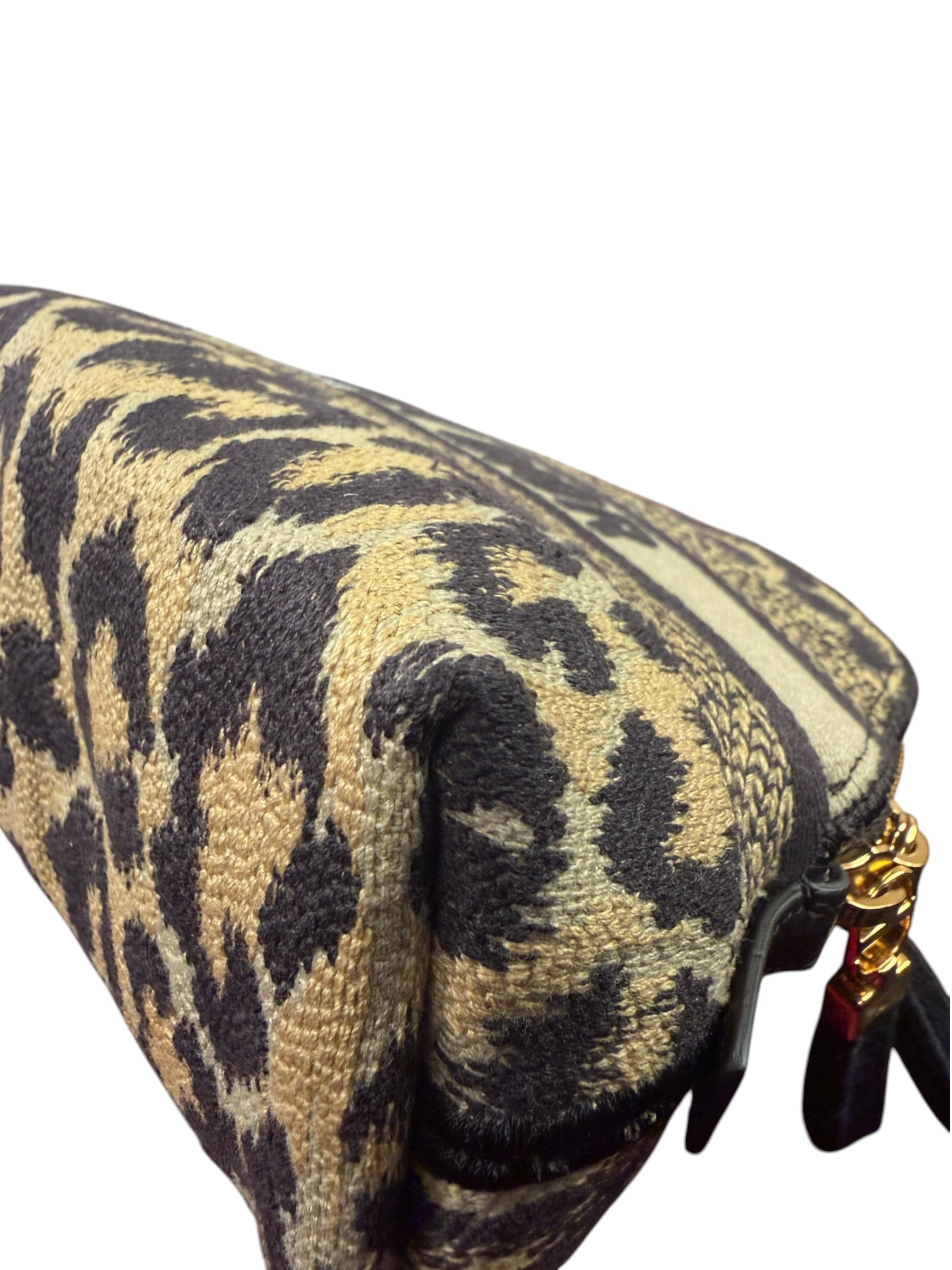 Christian Dior Beige Woven Leopard Print Cosmetic Pouch