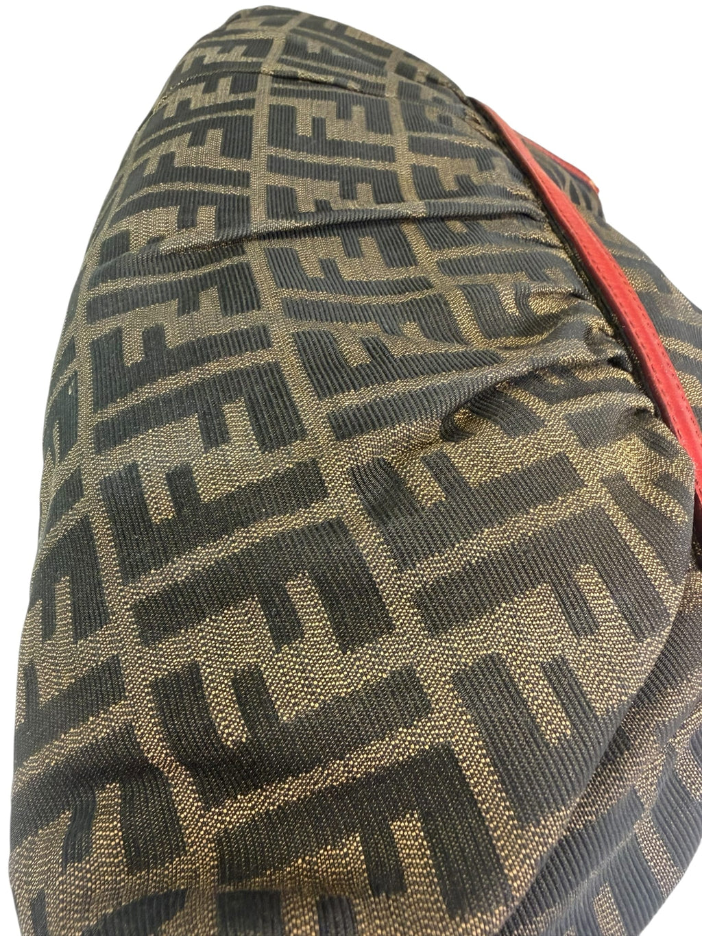Fendi Canvas Zucca Chef Red Leather Trim Shoulder Bag
