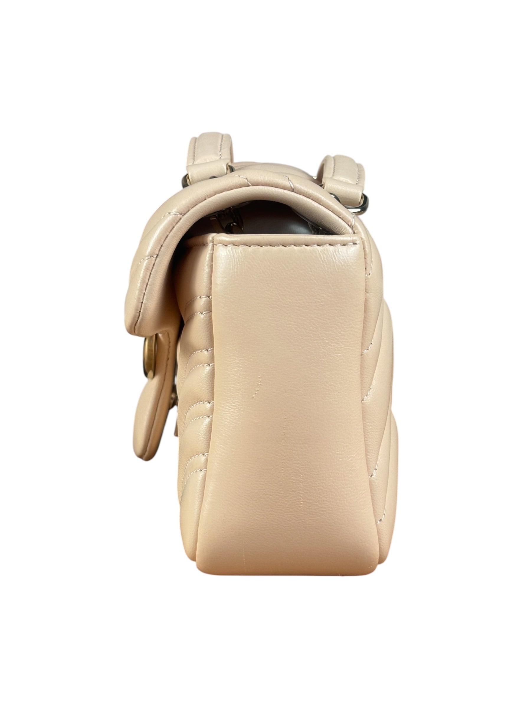 Gucci Pink Beige Leather Marmont Matelasse Small Shoulder Bag