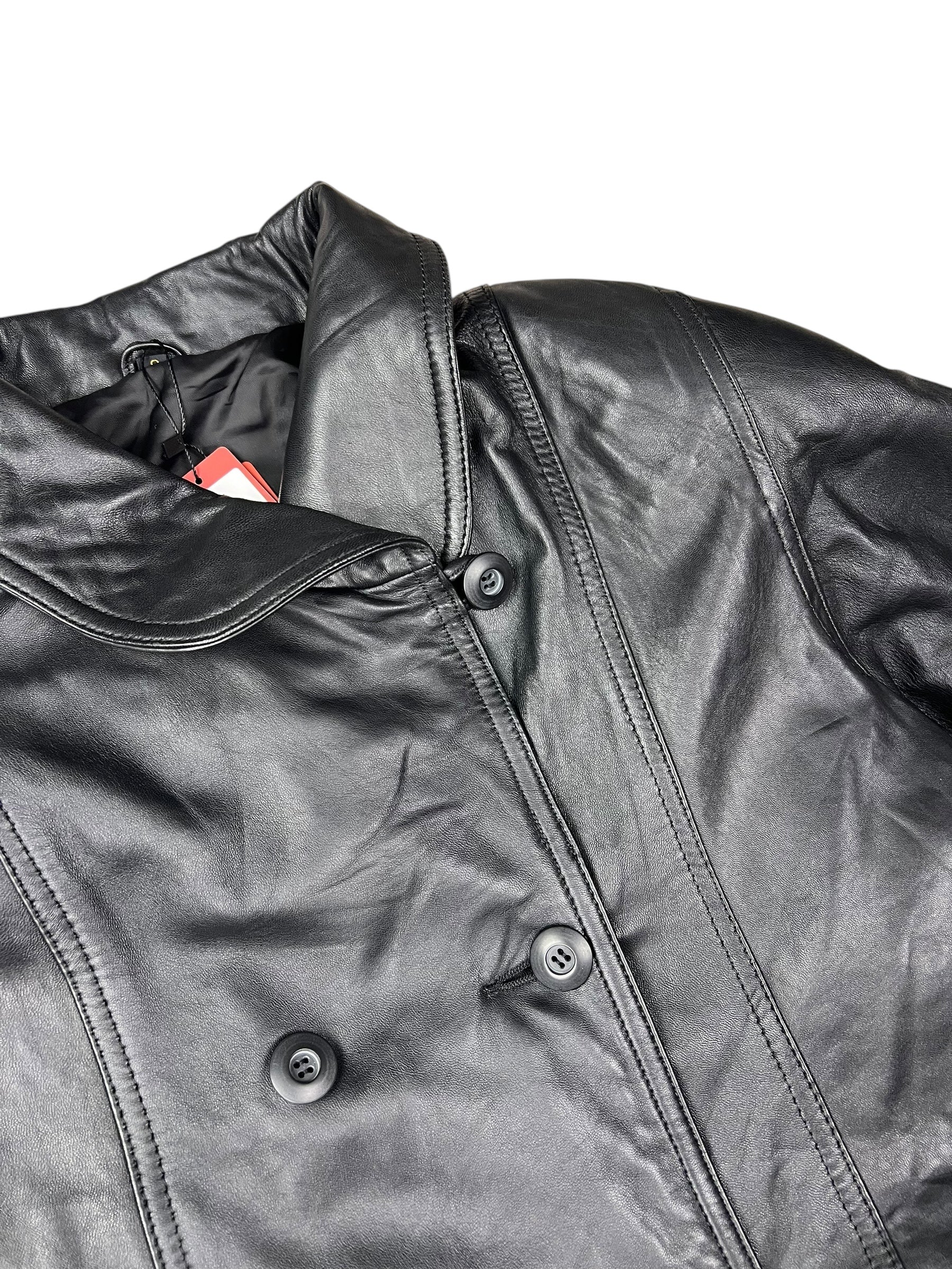 Vintage Black Vegan Leather Long Coat