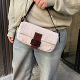 Fendi Leather-Trimmed Beaded Baguette Light Pink