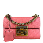 Gucci GG Pink Embossed Leather Small Padlock Chain Bag