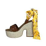 Miu Miu Brown Raffia/Leather Platform Sandals