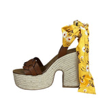 Miu Miu Brown Raffia/Leather Platform Sandals