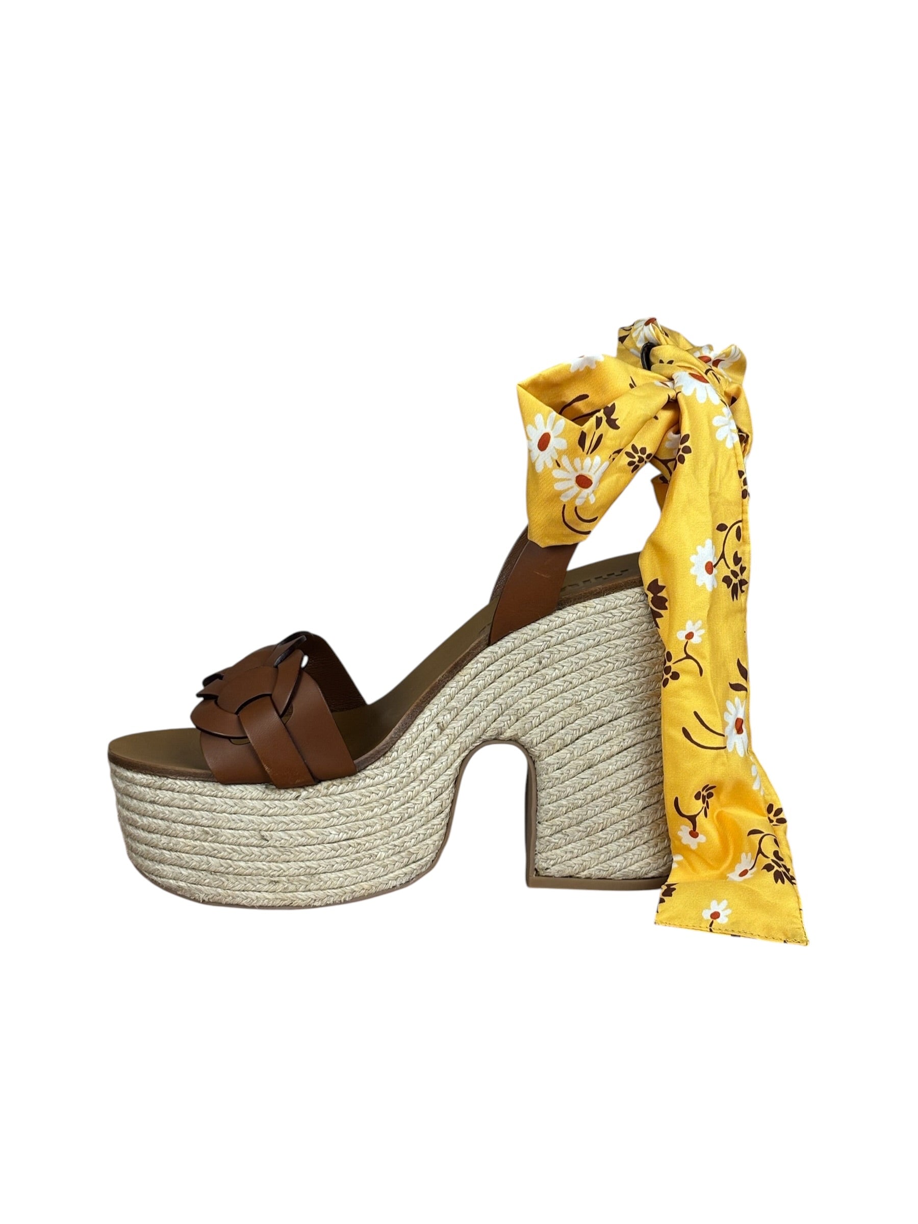 Miu Miu Brown Raffia/Leather Platform Sandals