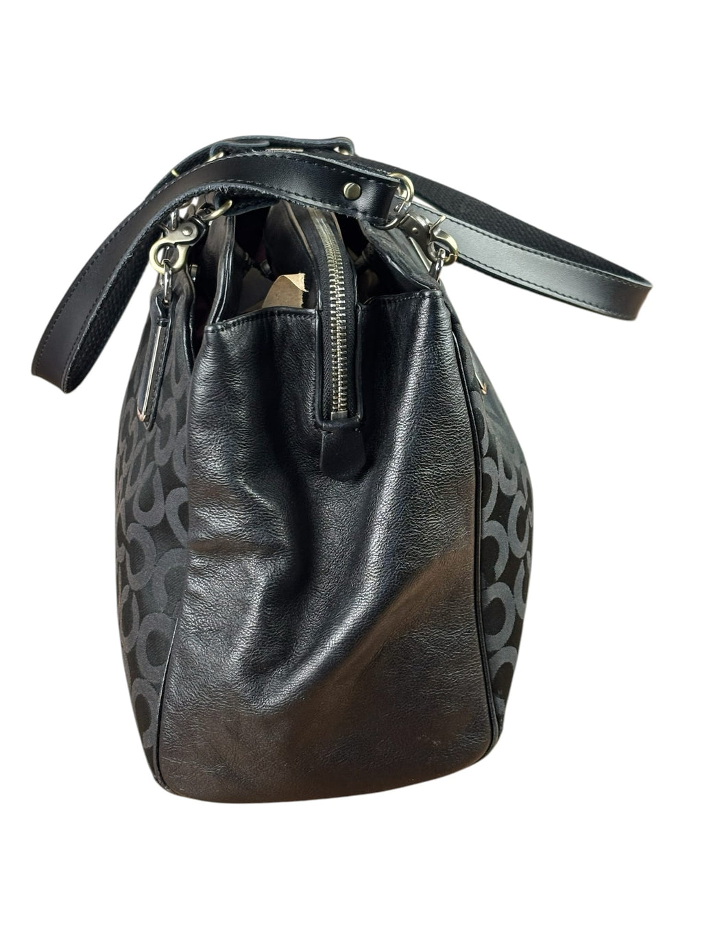 Coach Black Leather Trim Madison Op Art Sateen Phoebe Shoulder Bag