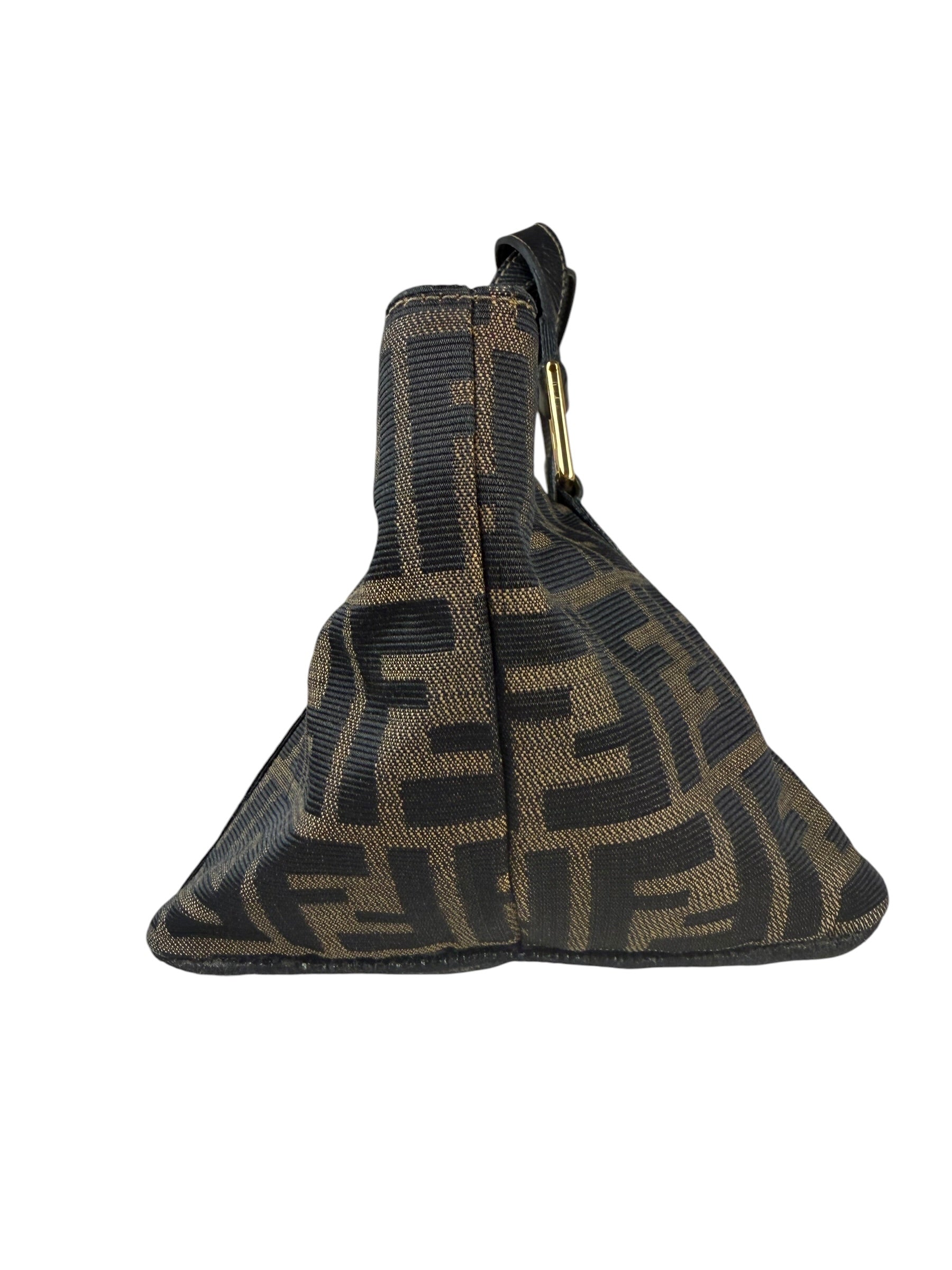 Fendi FF Black Leather Trim Zucca Mamma Pochette