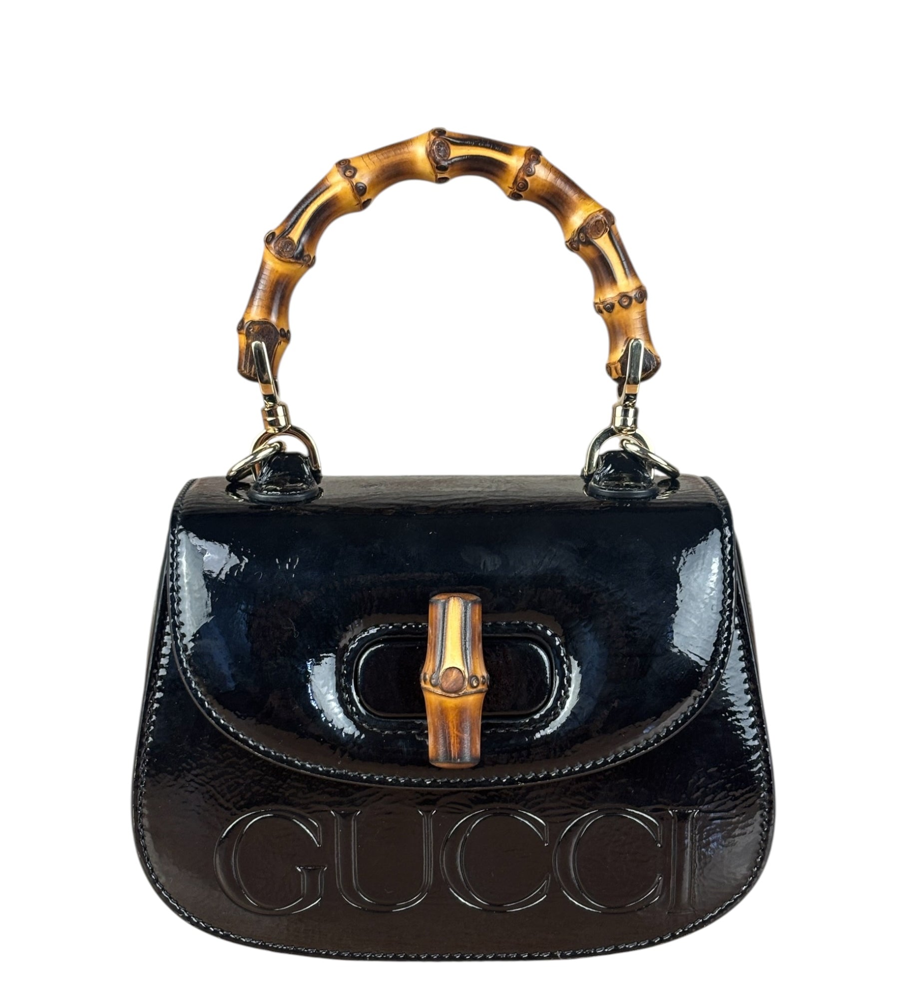 Gucci Bamboo Mini Top Handle Patent Leather Black
