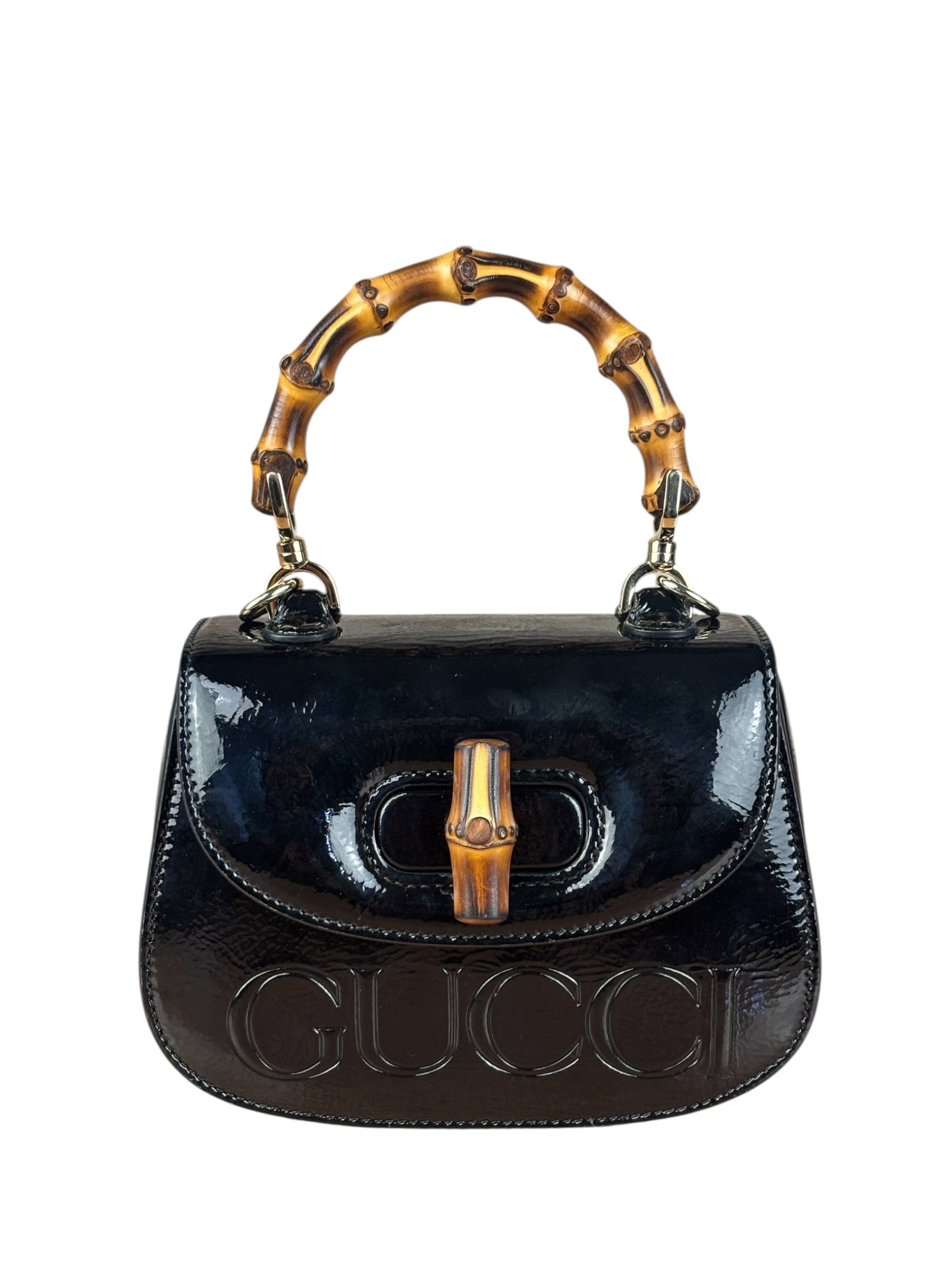 Gucci Bamboo Mini Top Handle Patent Leather Black