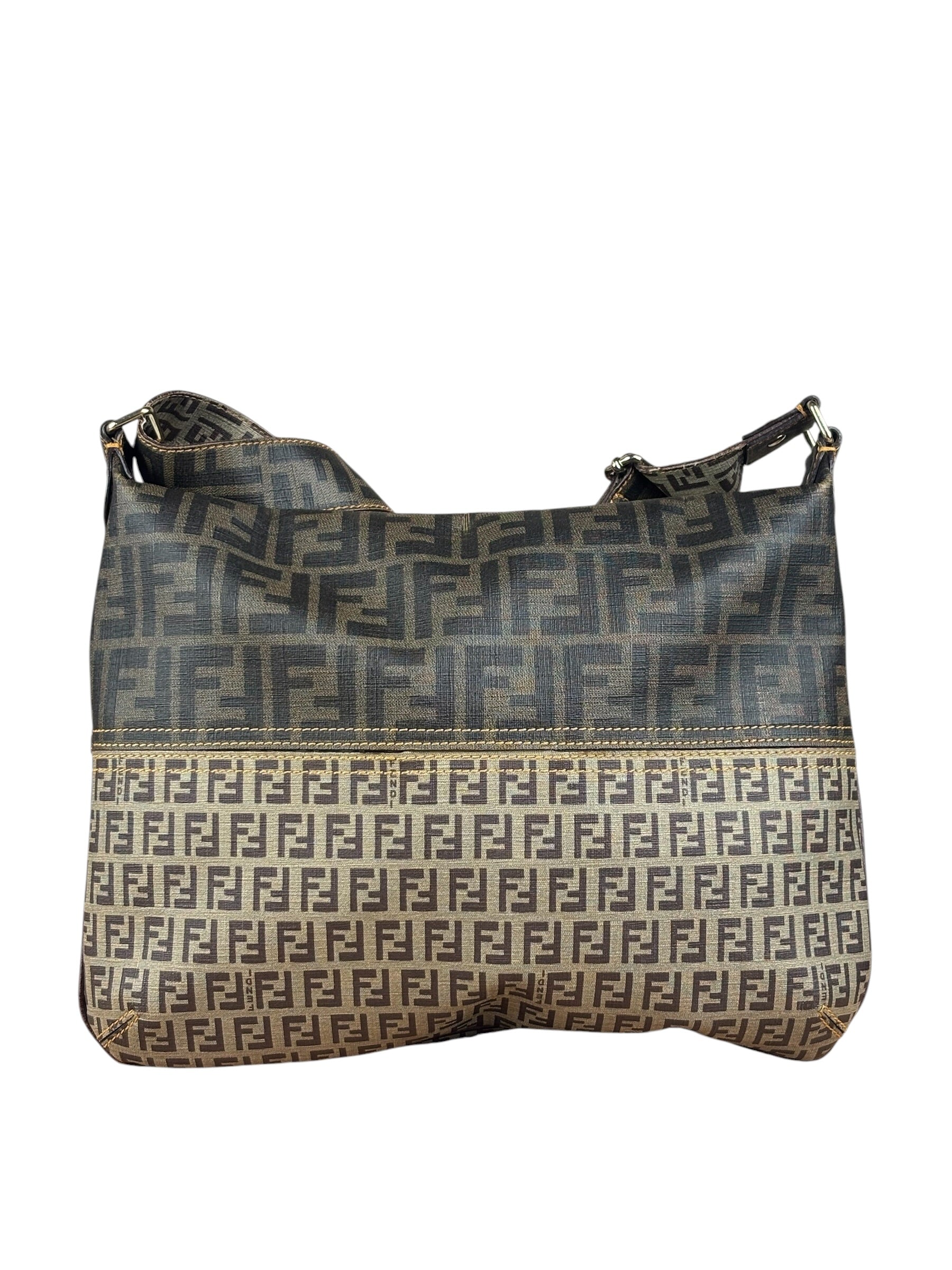 Fendi Vintage Two-Tone Leather Zucchino Messenger/Shoulder Bag