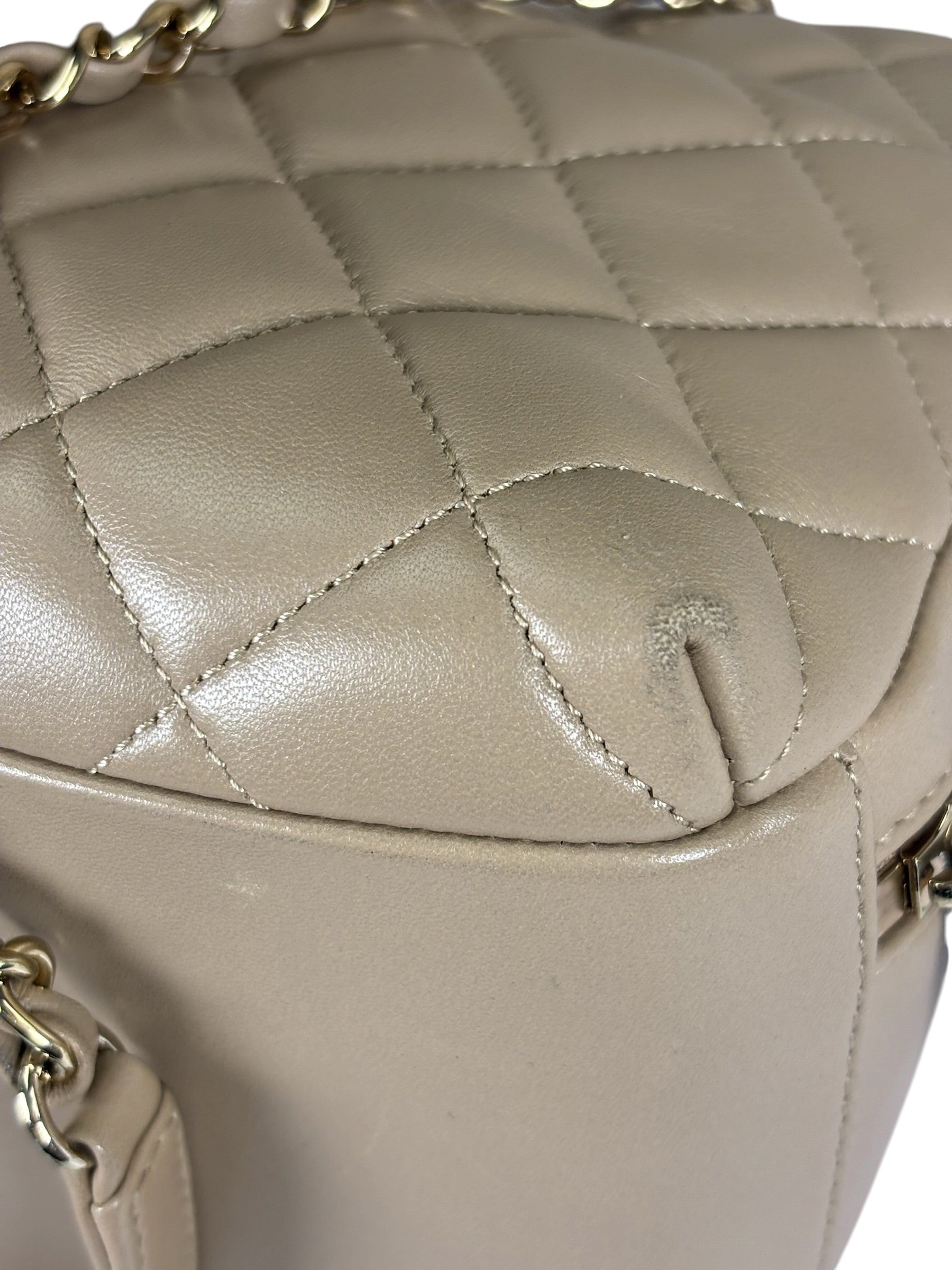 Chanel Beige Quilted Lambskin CC Trendy Bowling Bag 2017