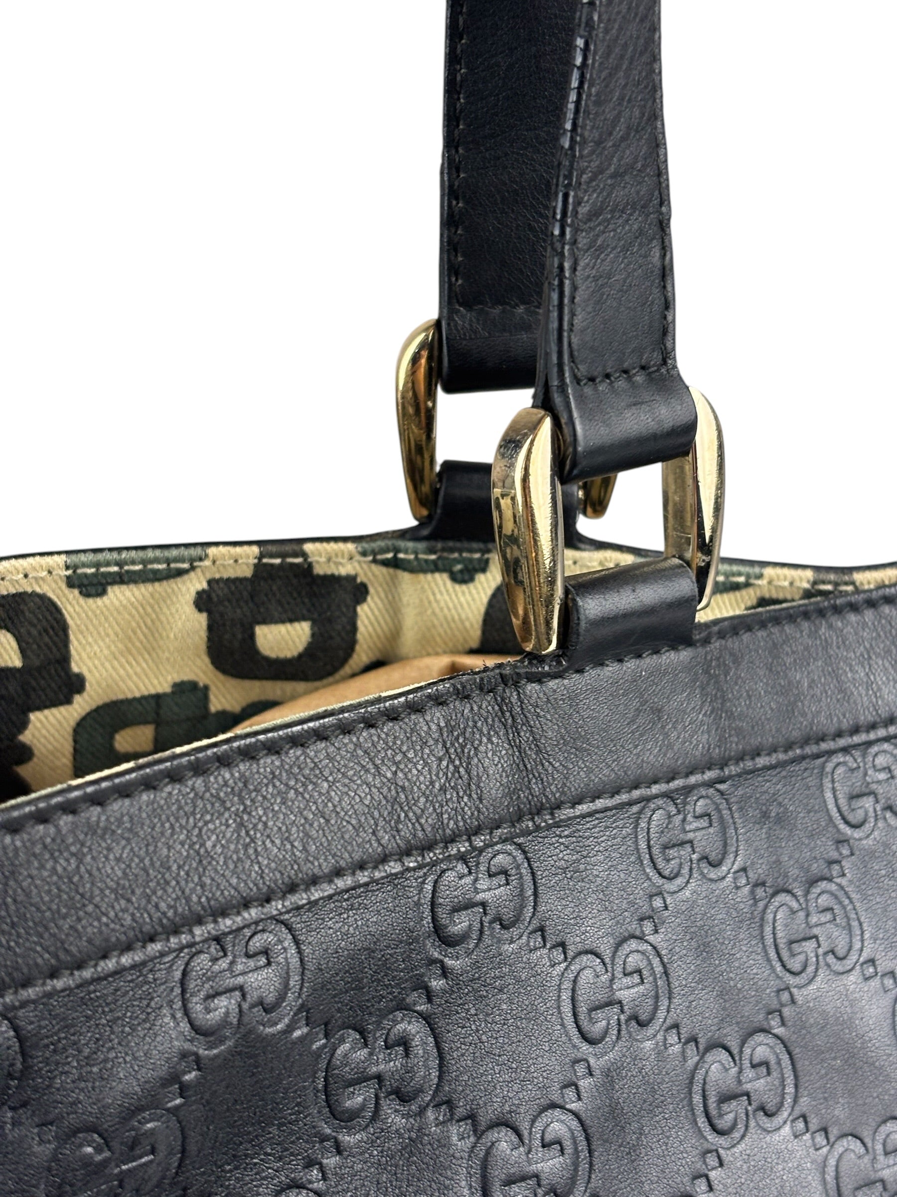 Gucci Black Leather GG Supreme D-Ring Abbey Tote