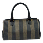 Fendi Brown/Black Leather Pequin Boston Bag